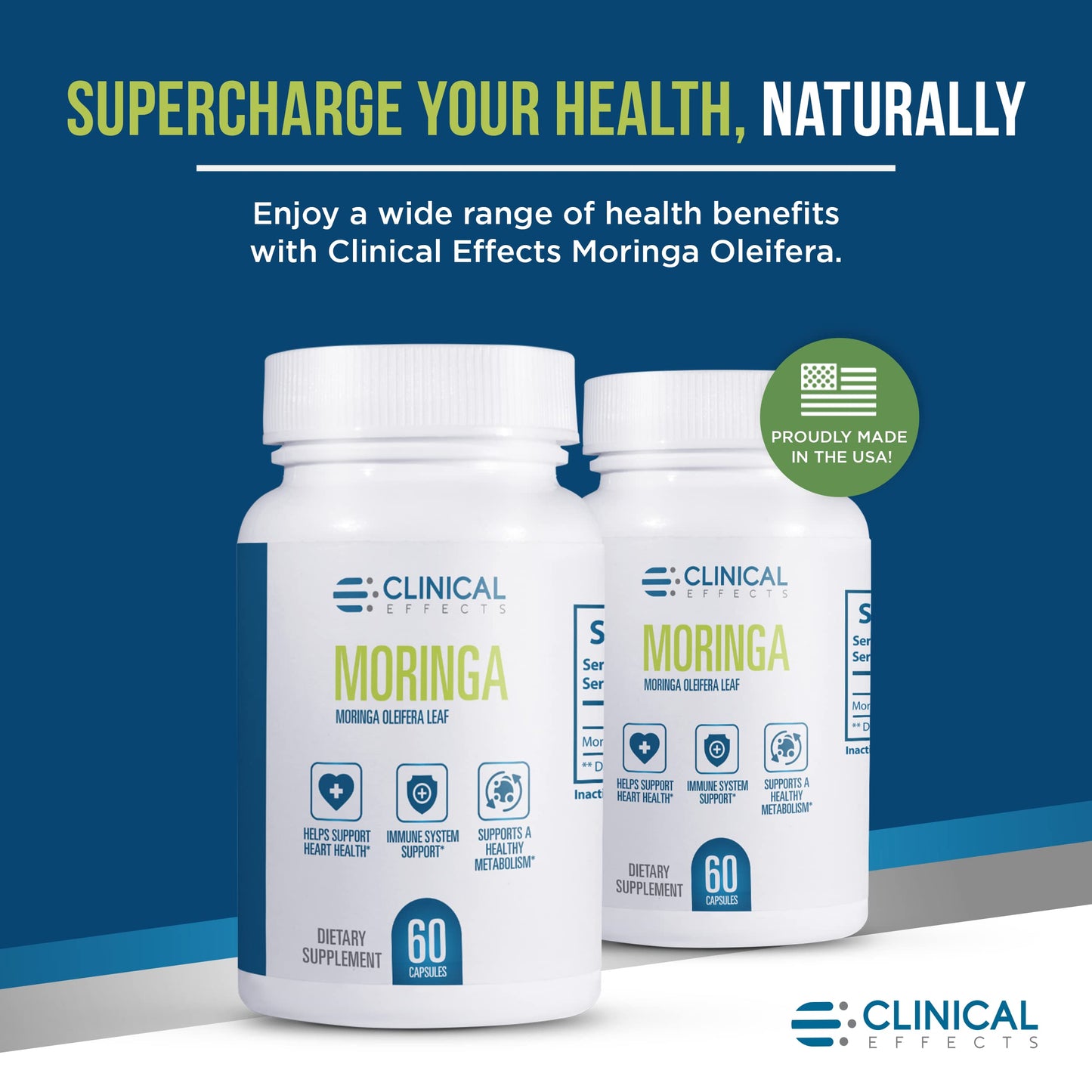Clinical Effects Moringa Oleifera 800mg Capsules, Superfood Supplement for Heart, Joint, Energy and Immune Support, 30 Capsules