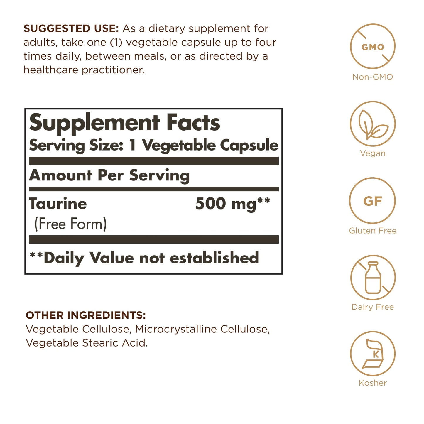 Solgar Taurine 500 mg Vegetable Capsules 100 Capsules