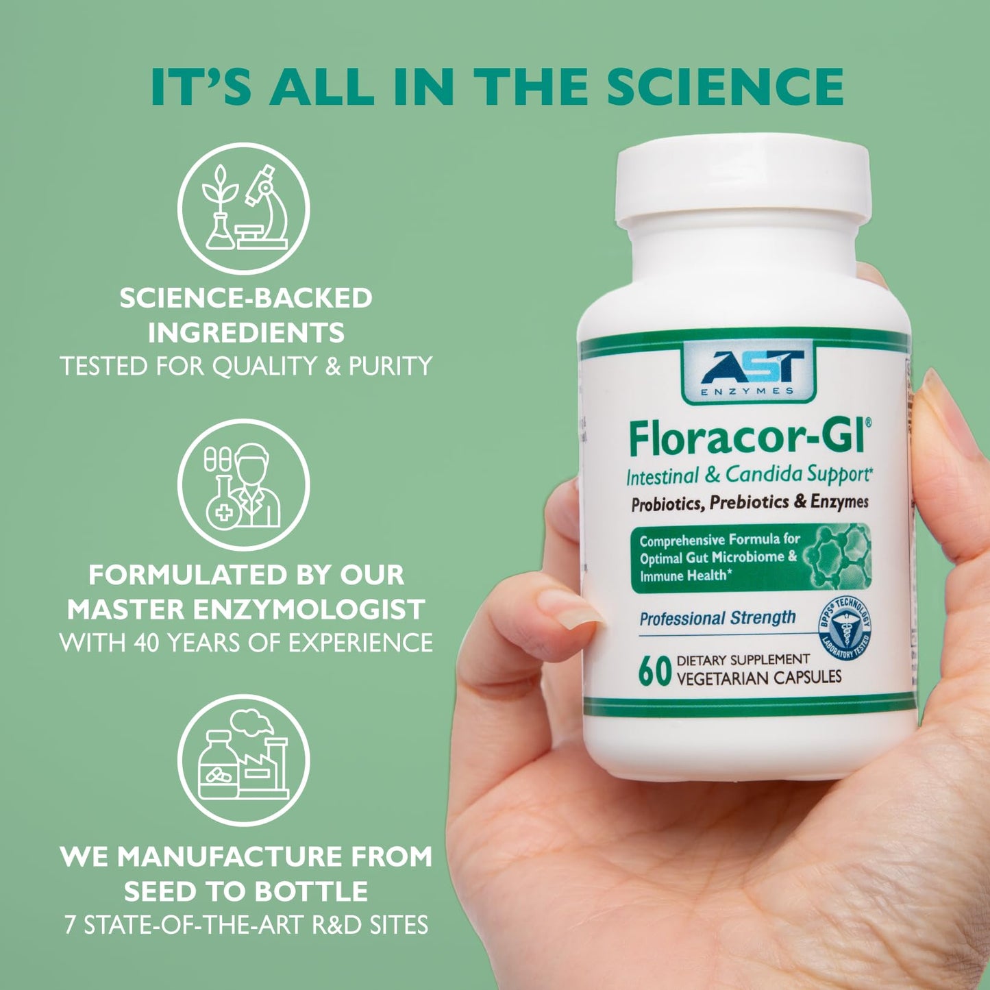 AST Enzymes Floracor Capsules, 60 Count