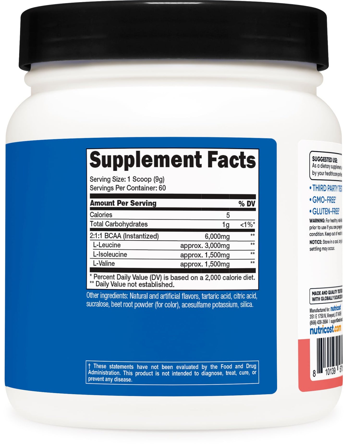 Nutricost BCAA Powder 2:1:1 Watermelon, 0.2 oz, 60 Servings
