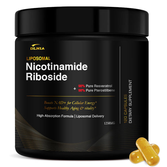 DLNIA NAD+ Supplement & NMN Alternative Liposomal Nicotinamide Riboside (NR) 1258 mg with Resveratrol, Quercetin, Pterostilbene & CoQ10, 1 Capsule