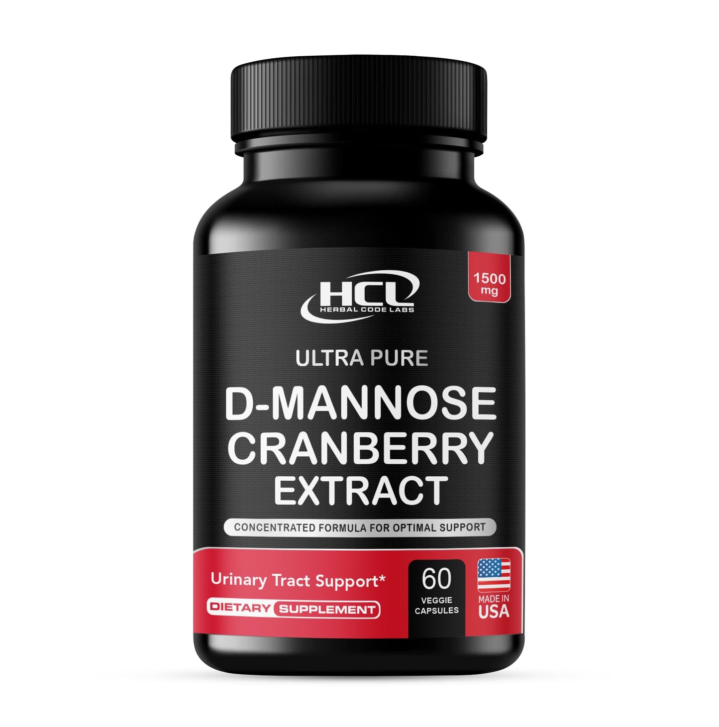 HCL Herbal Code Labs D-Mannose with Cranberry Extract 1500mg, 60 Capsules