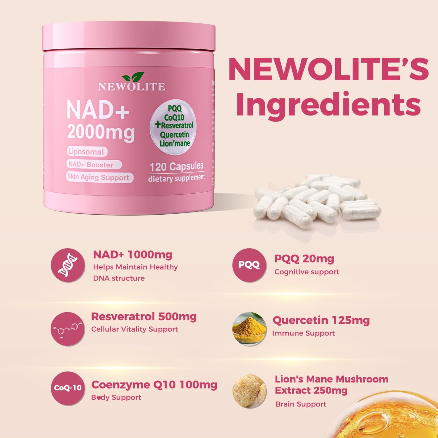 NEWOLITE NAD+ Supplement Capsules, 1 Count