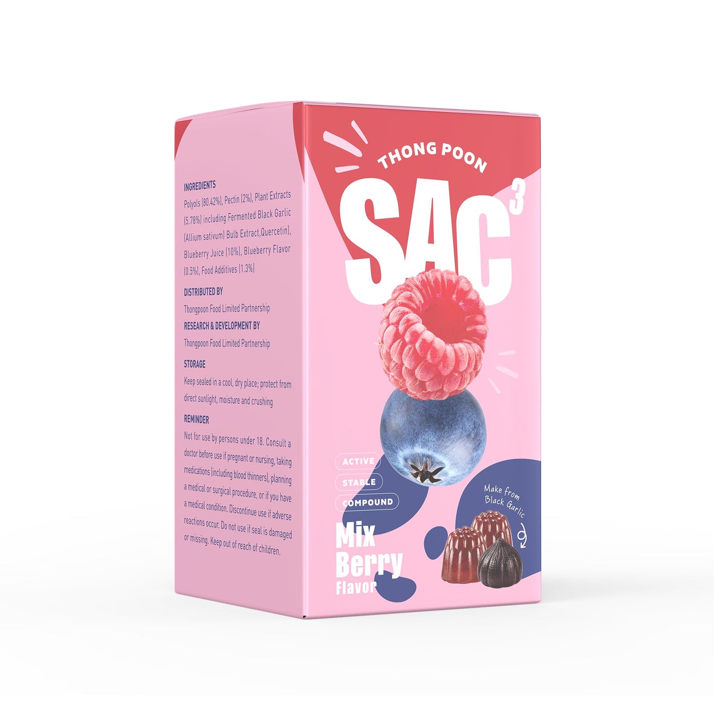 THONGPOON SAC3 Black Garlic 3.0 mg S-Allyl-Cysteine per Serving, Immune & Heart Support – Antioxidant Superfood Formula with Quercetin, 60 Gummies