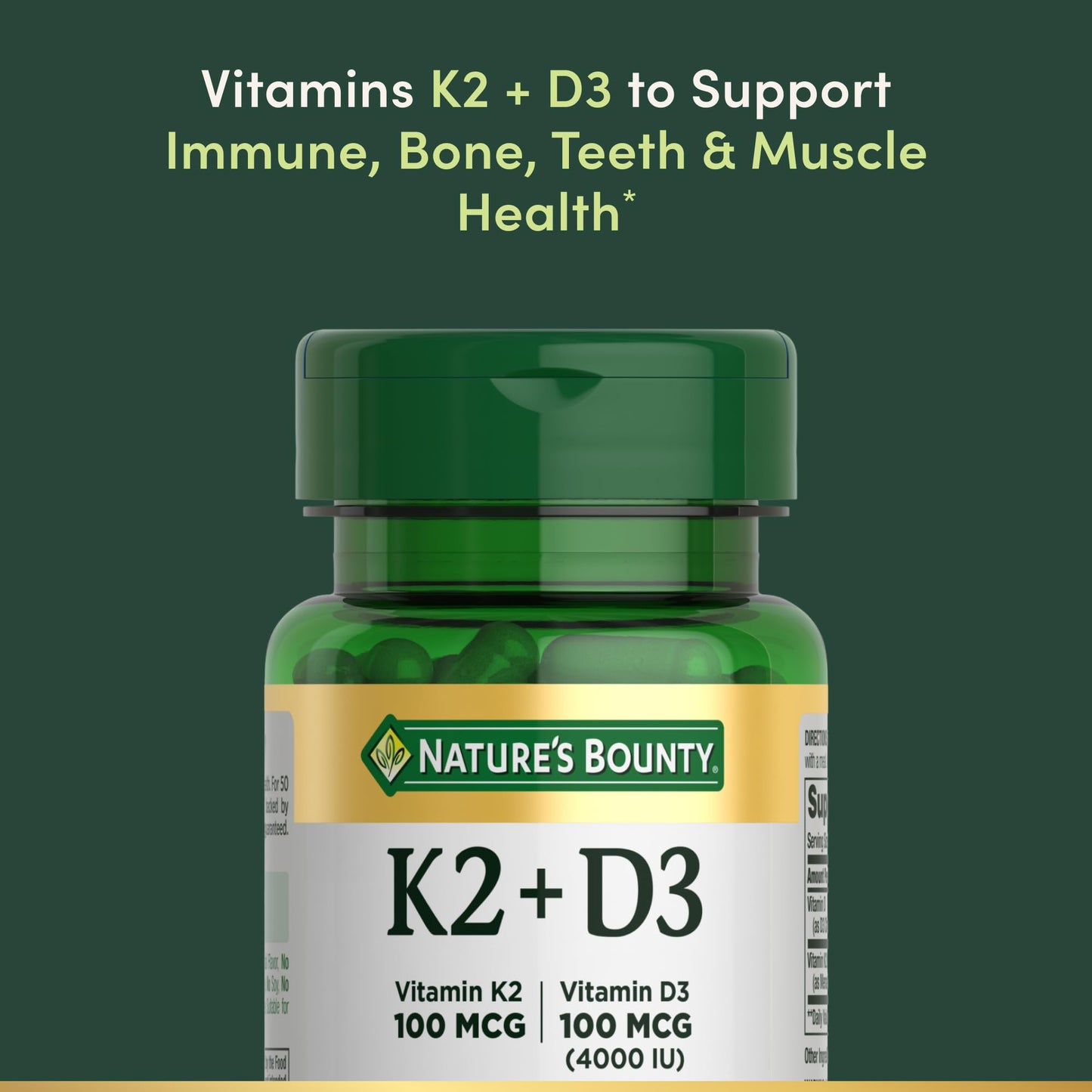 Nature's Bounty Vitamin D3 K2 Supplement, 30 Capsules