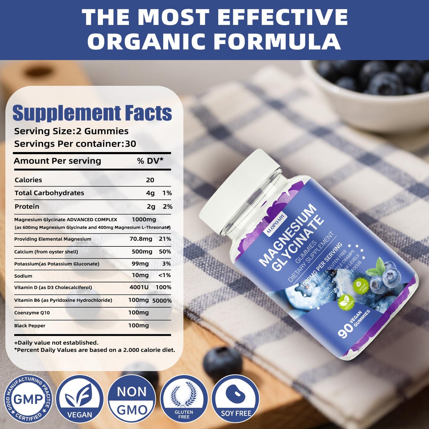 ALOPOA01 Magnesium Glycinate Gummies 1000mg, 90 Count
