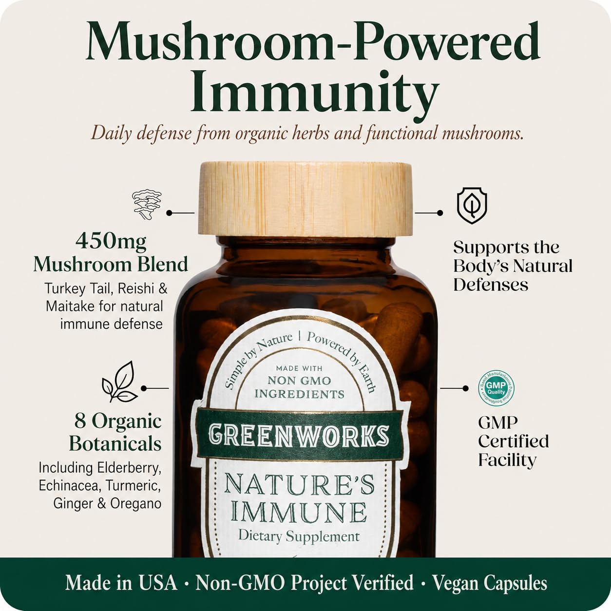 Greenworks Nature's Immune Organic Immune Support Supplement for Adults 60 Capsules
