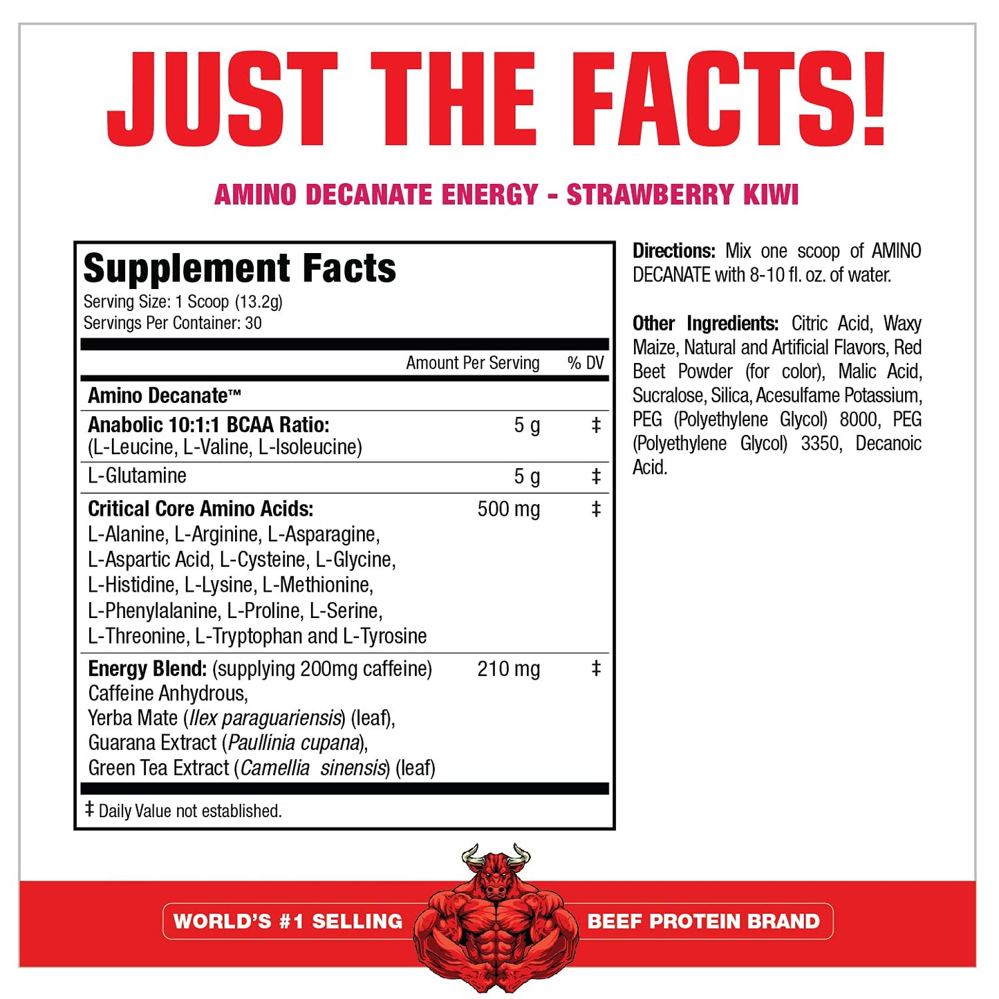 MuscleMeds Amino DECANATE Energy, Pre, Intra Workout Drink, Essential Amino Acids, BCAAs, High Leucine, Glutamine, Muscle Recovery Strawberry Kiwi Powder, 30 Servings