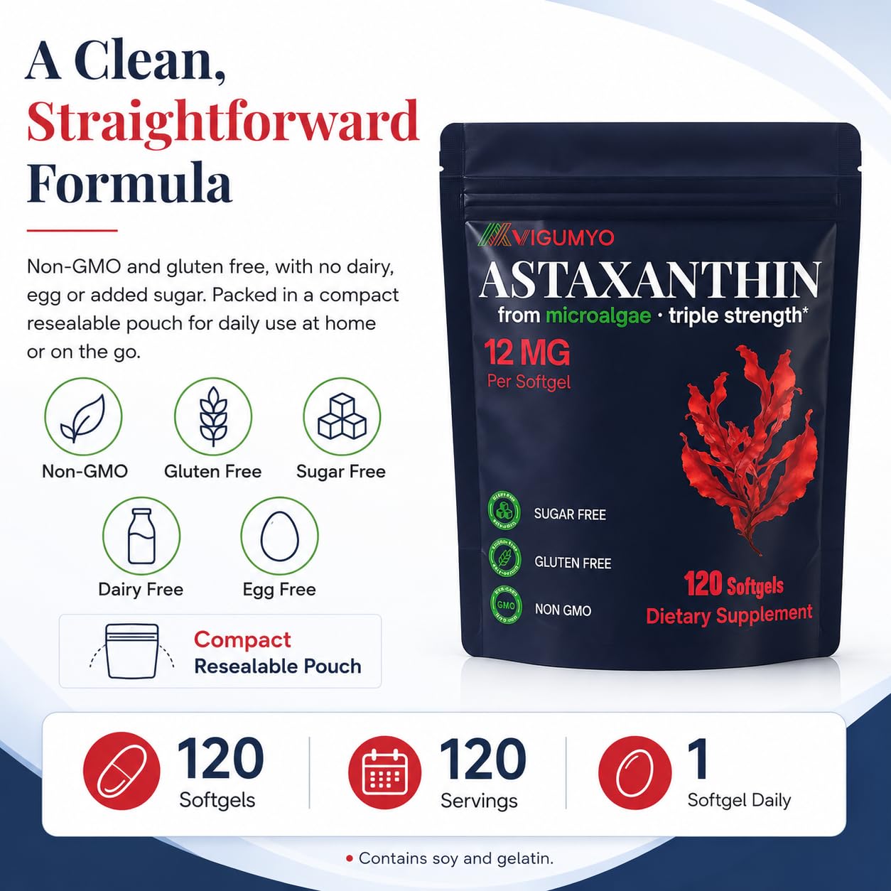 VIGUMYO Astaxanthin Supplement Capsules 120 Capsules