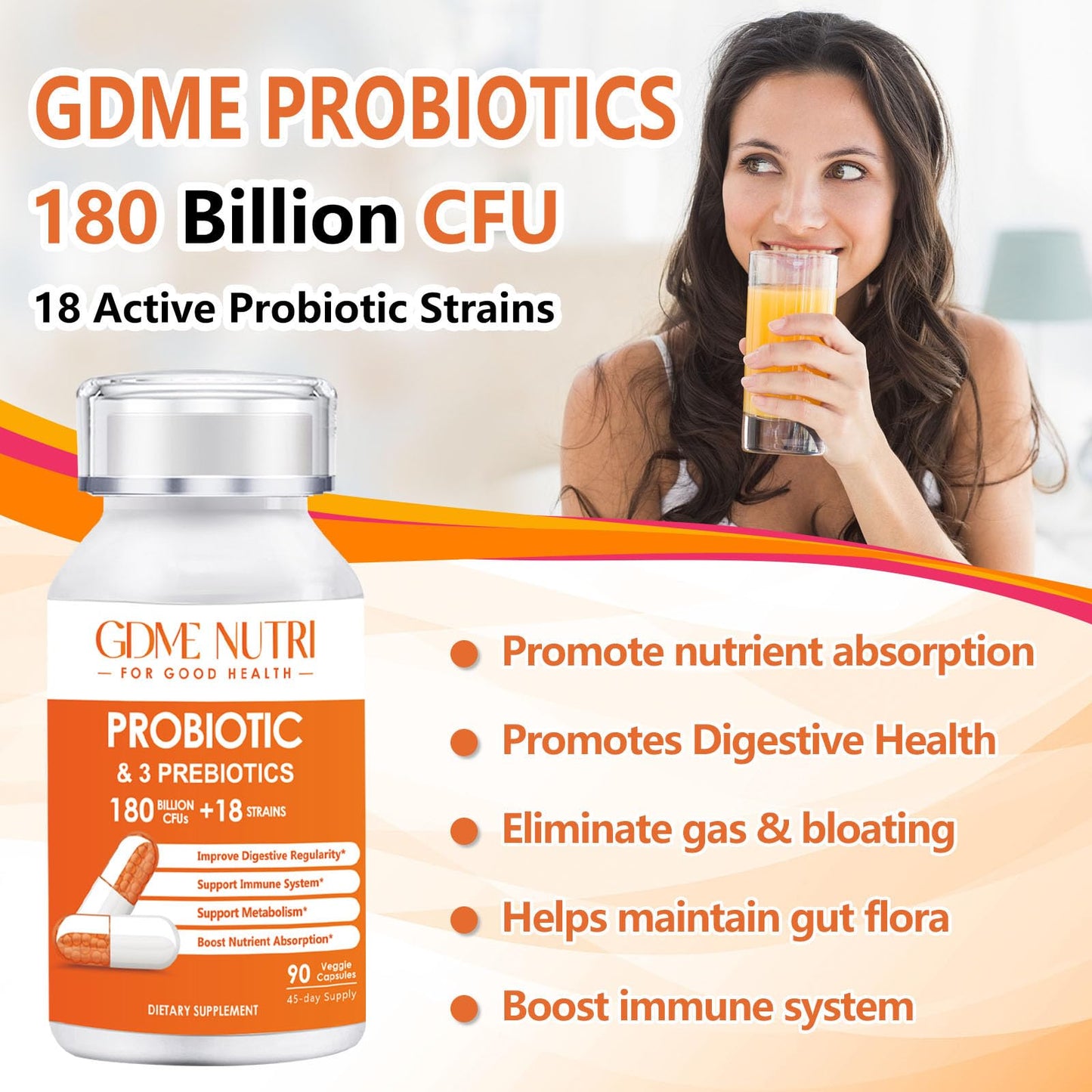 GDMENUTRI Probiotic Capsules, 180 Billion CFU, 18 Strains, 90 Count