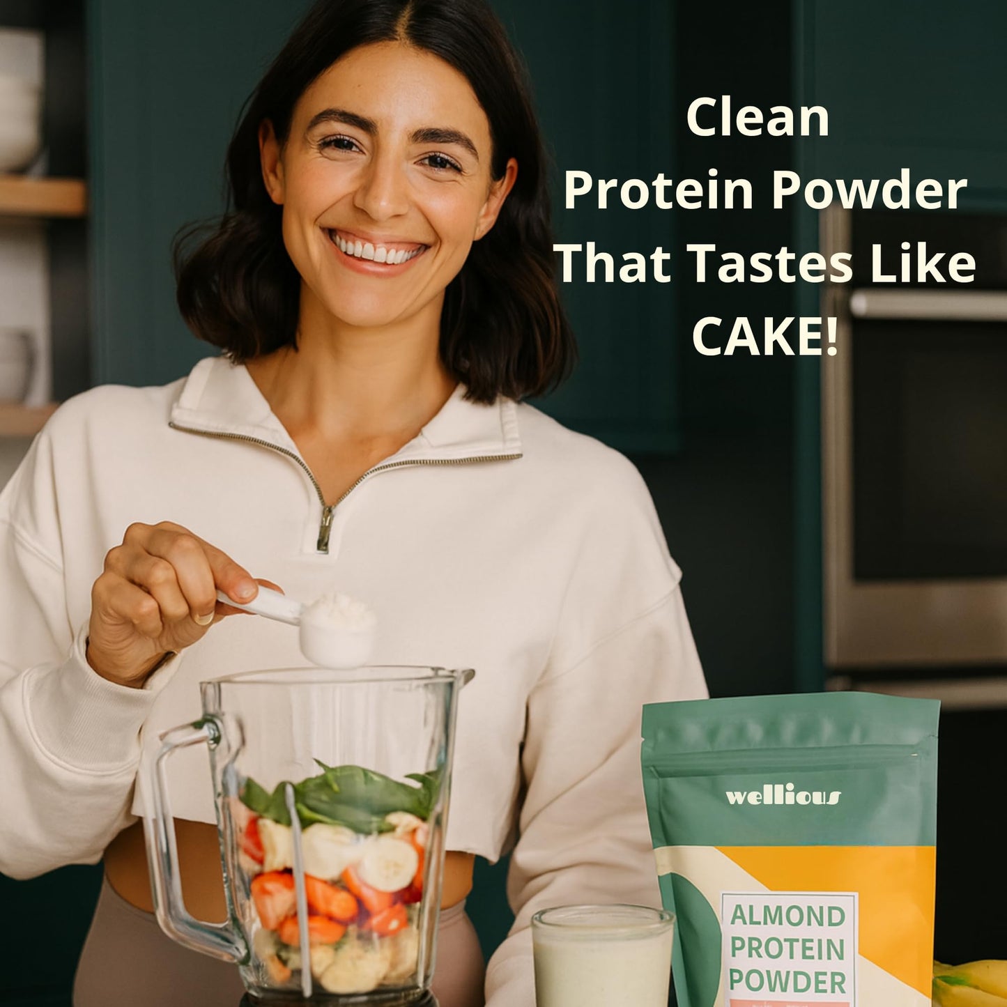 wellious Almond Protein Powder 3-Pack (Vanilla, Chocolate, Unflavored) - 18 g Vegan Protein Powder - Gluten-Free, Soy-Free