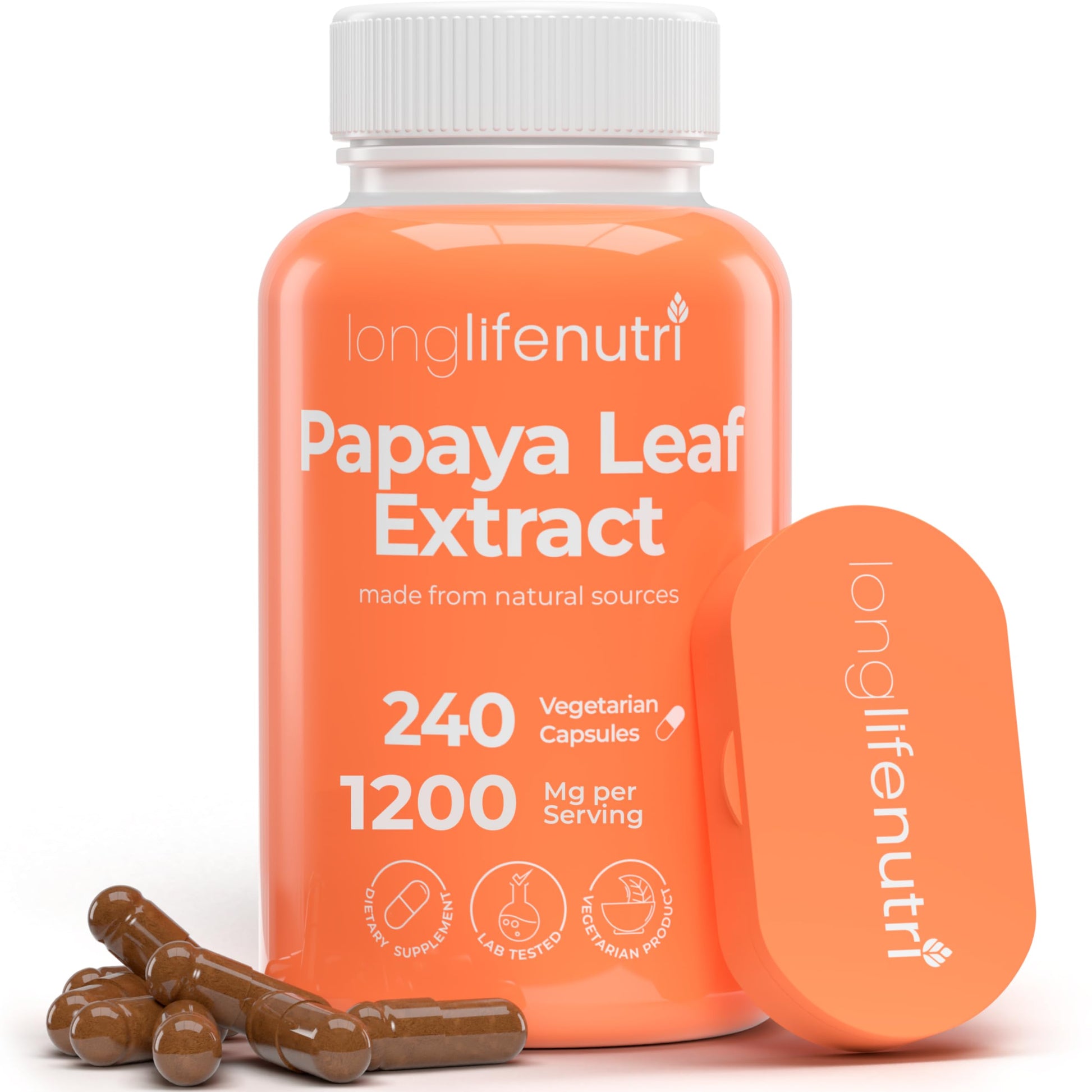 LongLifeNutri Papaya Leaf Extract Supplement 1,200mg per Serving Capsules 240