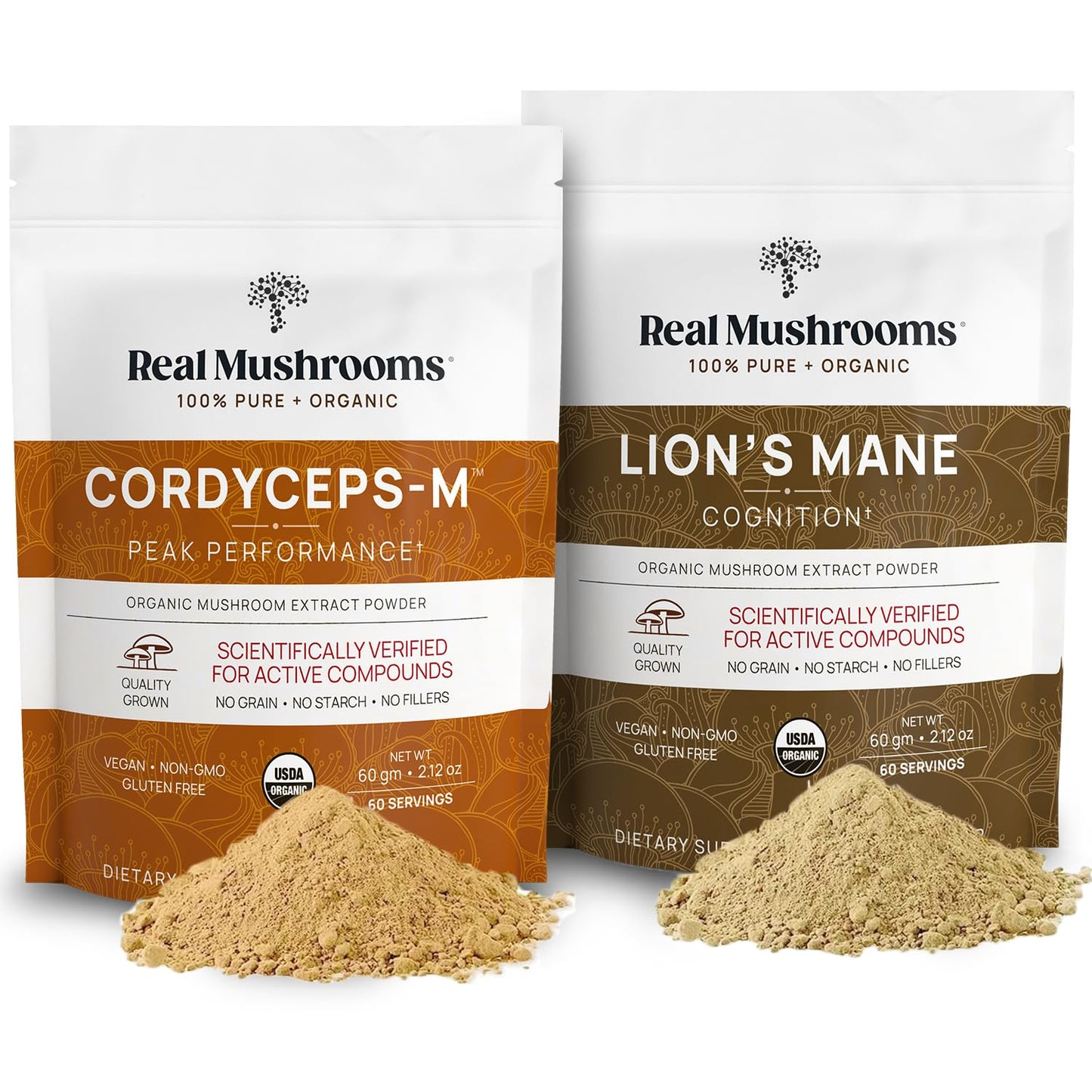 Real Mushrooms Lions Mane and Cordyceps Mushroom Extract Powder Bundle, 2 Pack