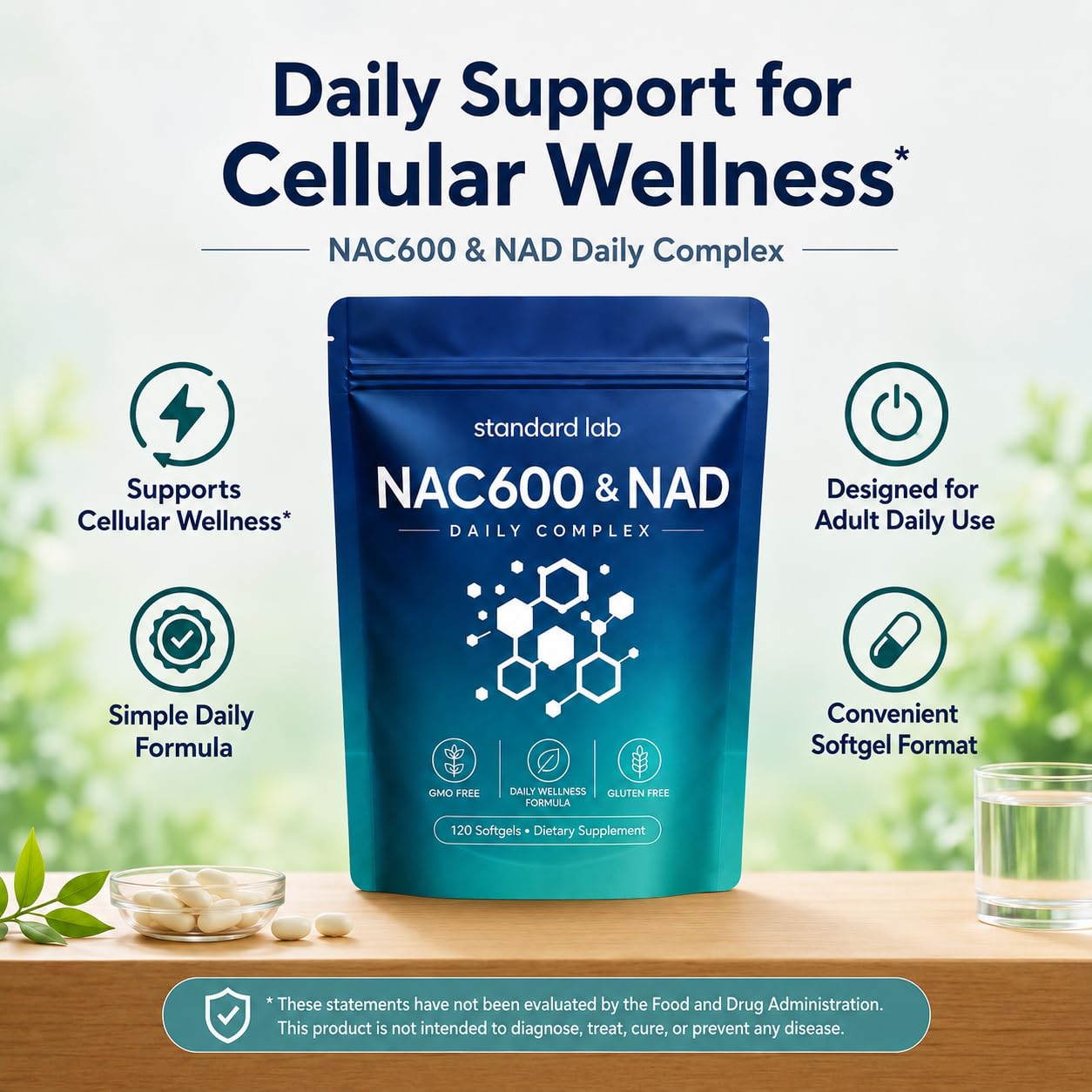 The standard lab Nac600 & NAD Daily Complex Softgels, 120 Count