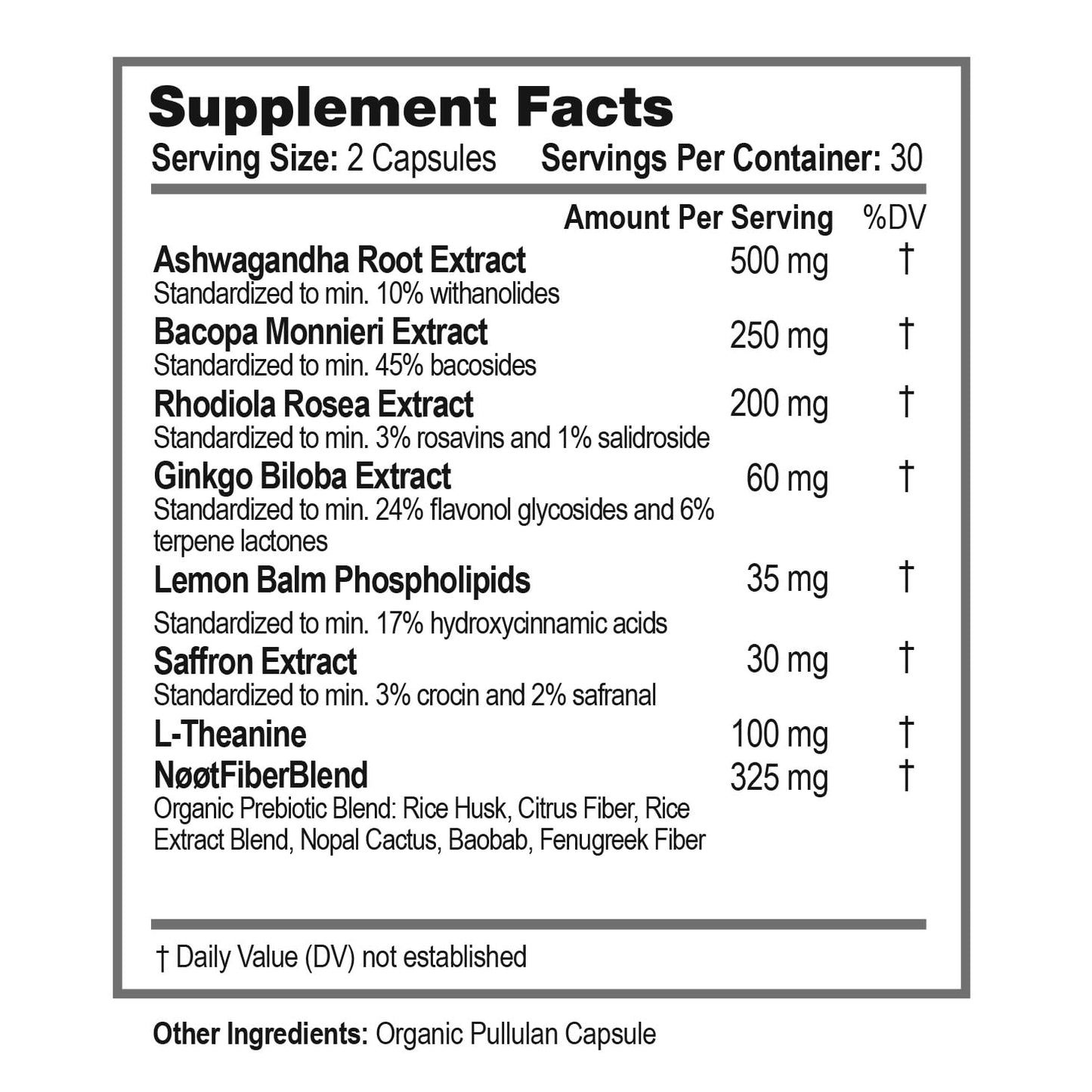 NØØT Stress Less All Natural Stress & Anxiety Support Adaptogen Mix with Ashwagandha and L-Theanine, Mood & Cortisol Support Nootropics for Women & Men, Capsules, 60 Count