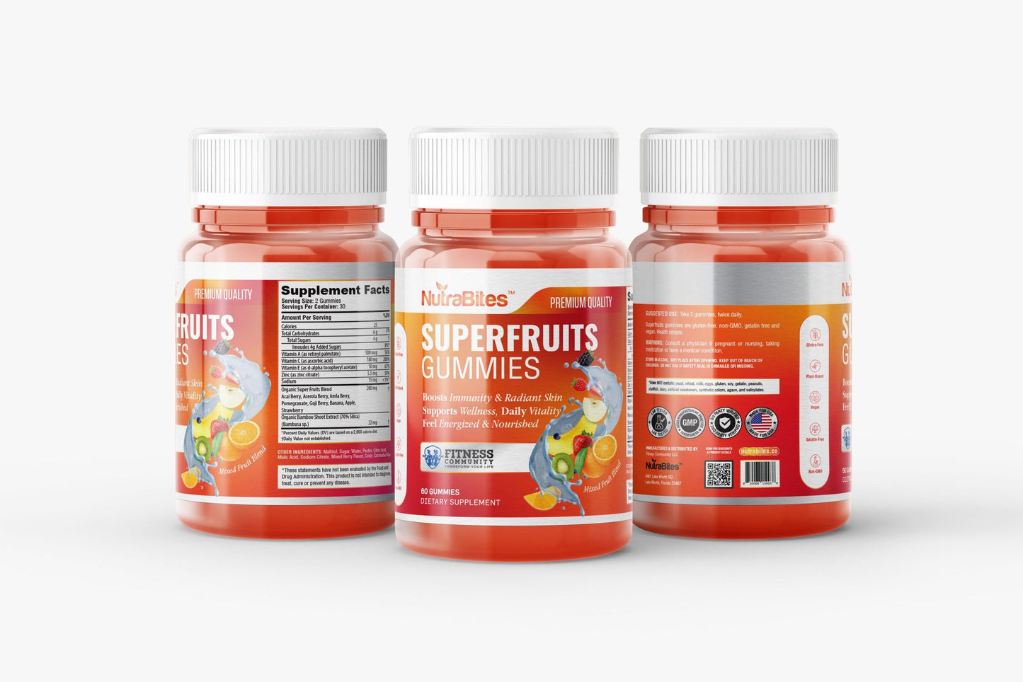 NutraBites Superfruit Gummies with Antioxidants, Vitamin C & Zinc - Immune Support & Radiant Skin - All-Natural Energy - Vegan, Non-GMO & Gluten-Free - Delicious Berry Flavor, 60 Gummies
