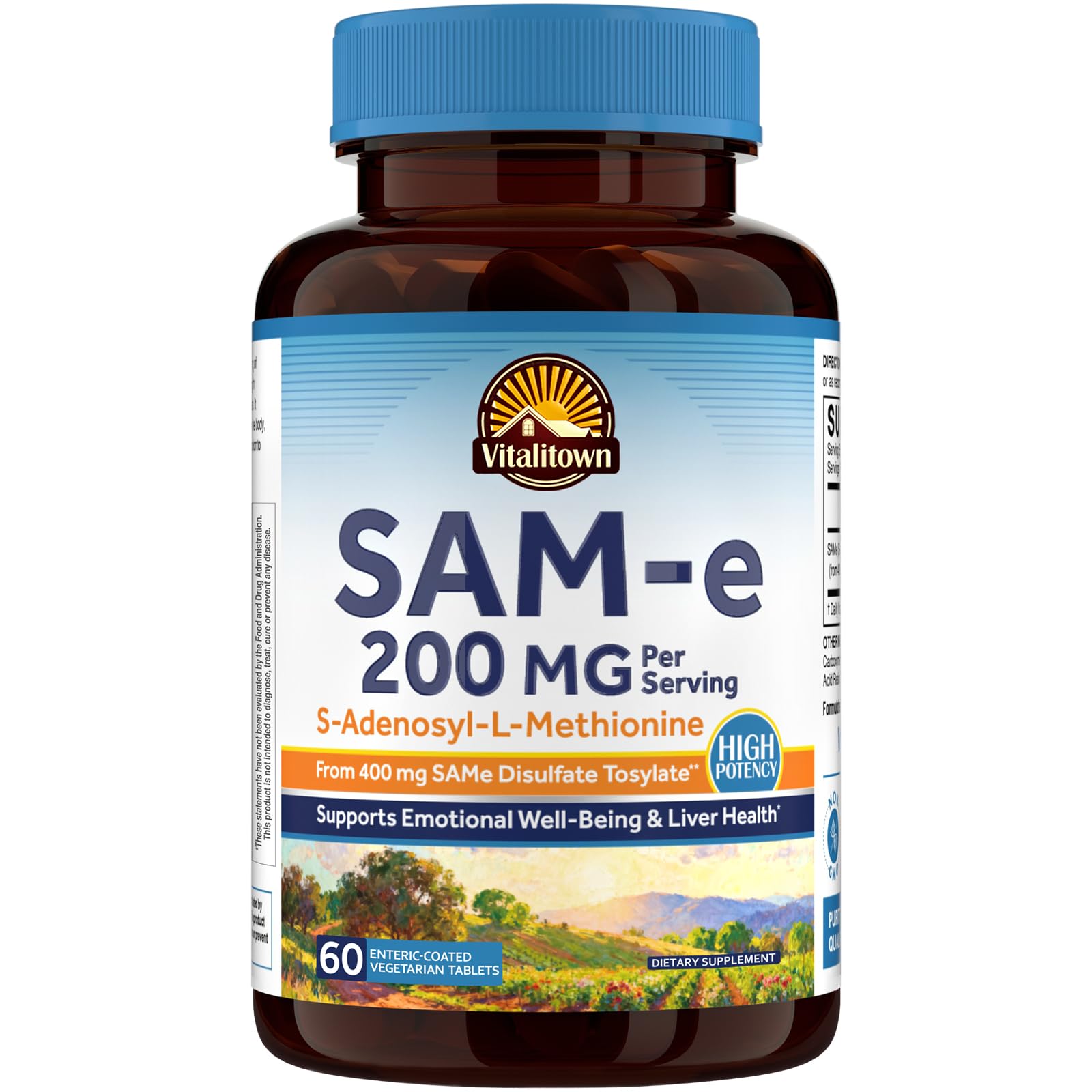 Vitalitown SAM-e (S-Adenosyl-L-Methionine) 200mg Capsules, 60 Count