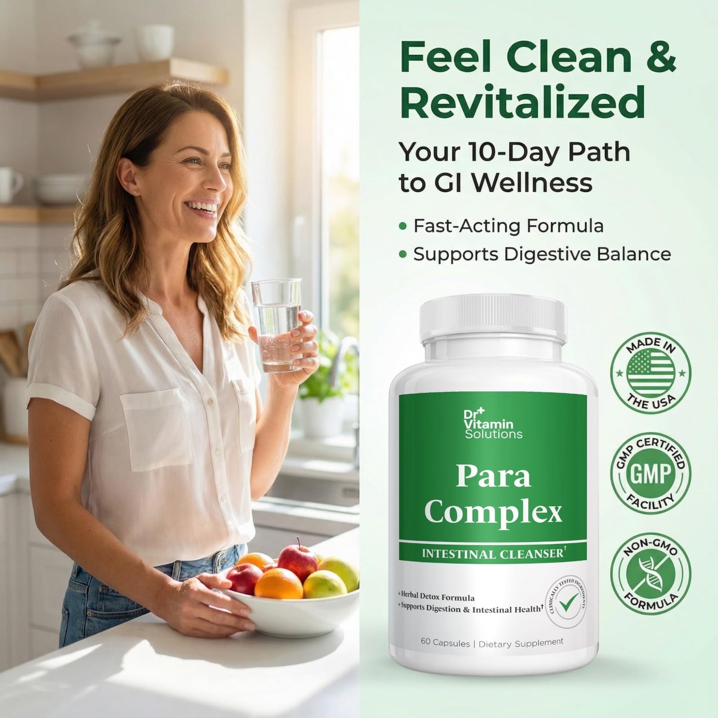 DR VITAMIN SOLUTIONS Para Complex Intestinal Cleanser – Wormwood, Black Walnut, Clove & Pau d'Arco Cleanse for Humans – Herbal Detox Formula with Garlic, Pumpkin Seed, Cranberry & Zinc, Non-GMO, 60 Capsules