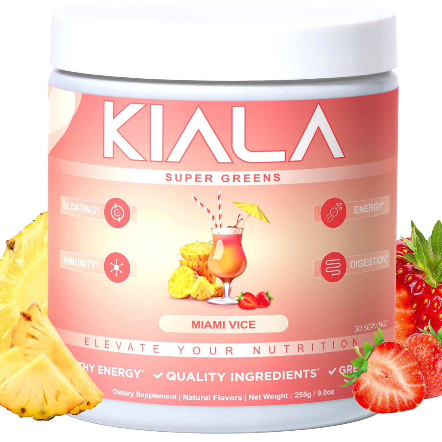 Kiala Nutrition Super Greens Organic Greens Powder with Spirulina & Chlorella, Spectra Blend, Lemon Drop - 10 Pack