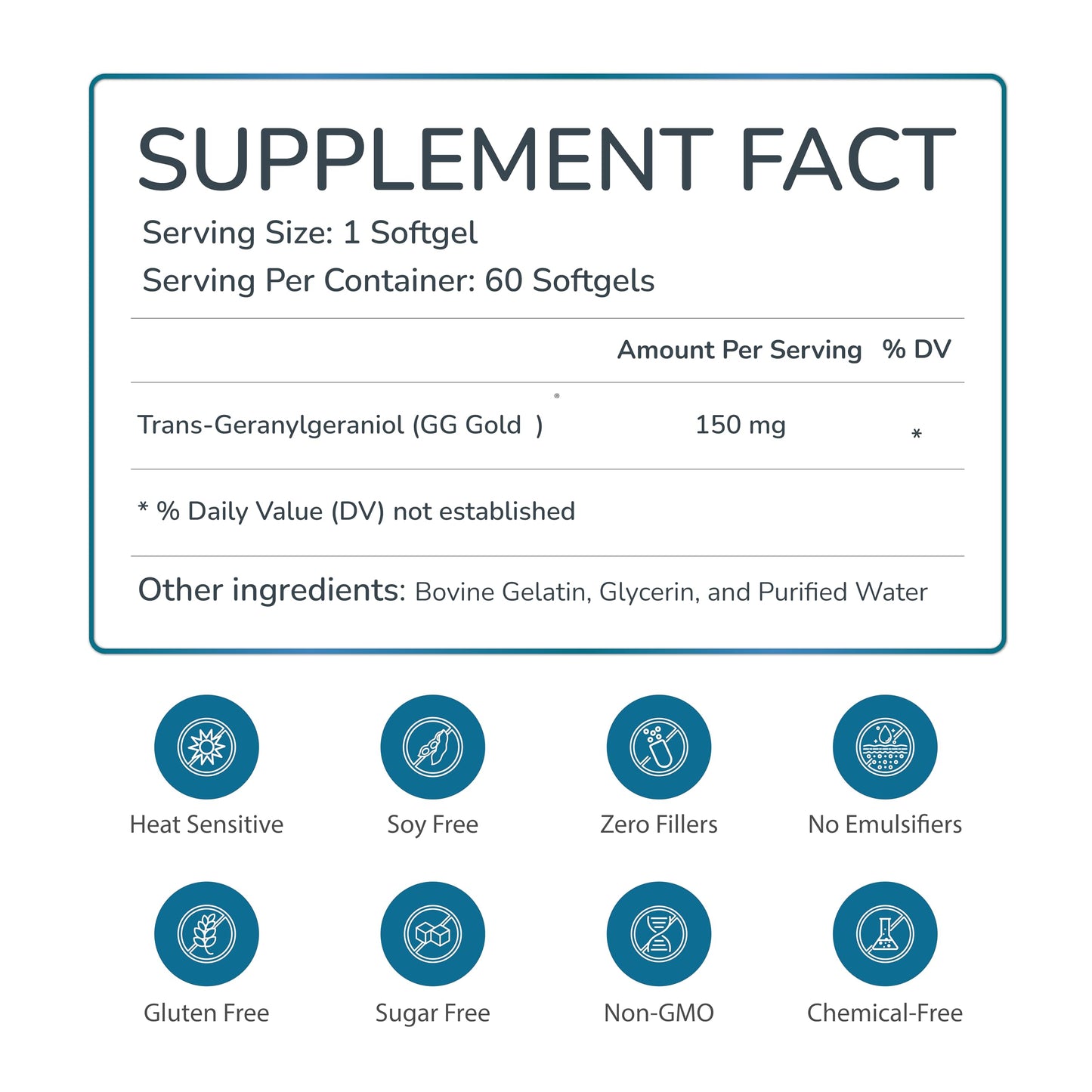 WELLNESS EXTRACT Geranylgeraniol GG 150mg Annatto-Derived Supplement for CoQ10 Support, Cellular Energy & Muscle Health Softgels 60