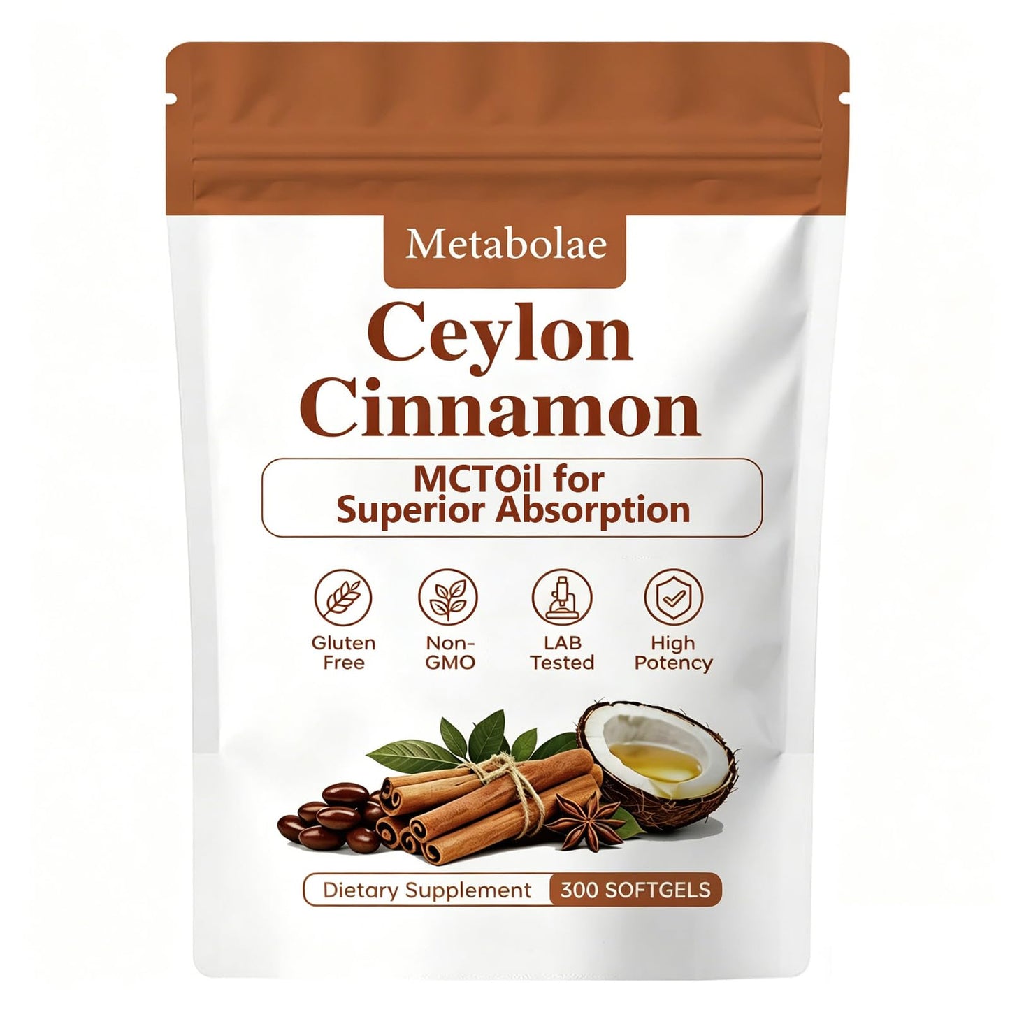 Metabolae Ceylon Cinnamon with MCT Oil Softgels 300 Count