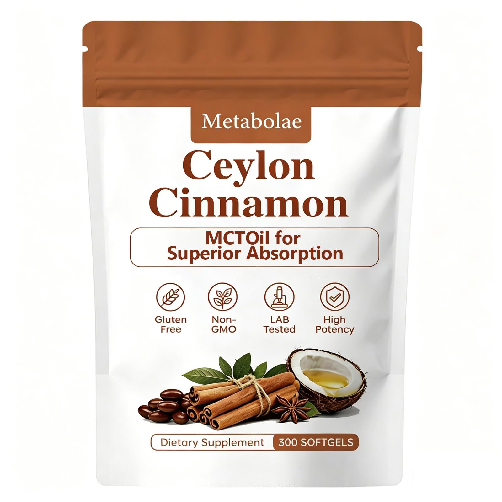 Metabolae Ceylon Cinnamon with MCT Oil Softgels 300 Count