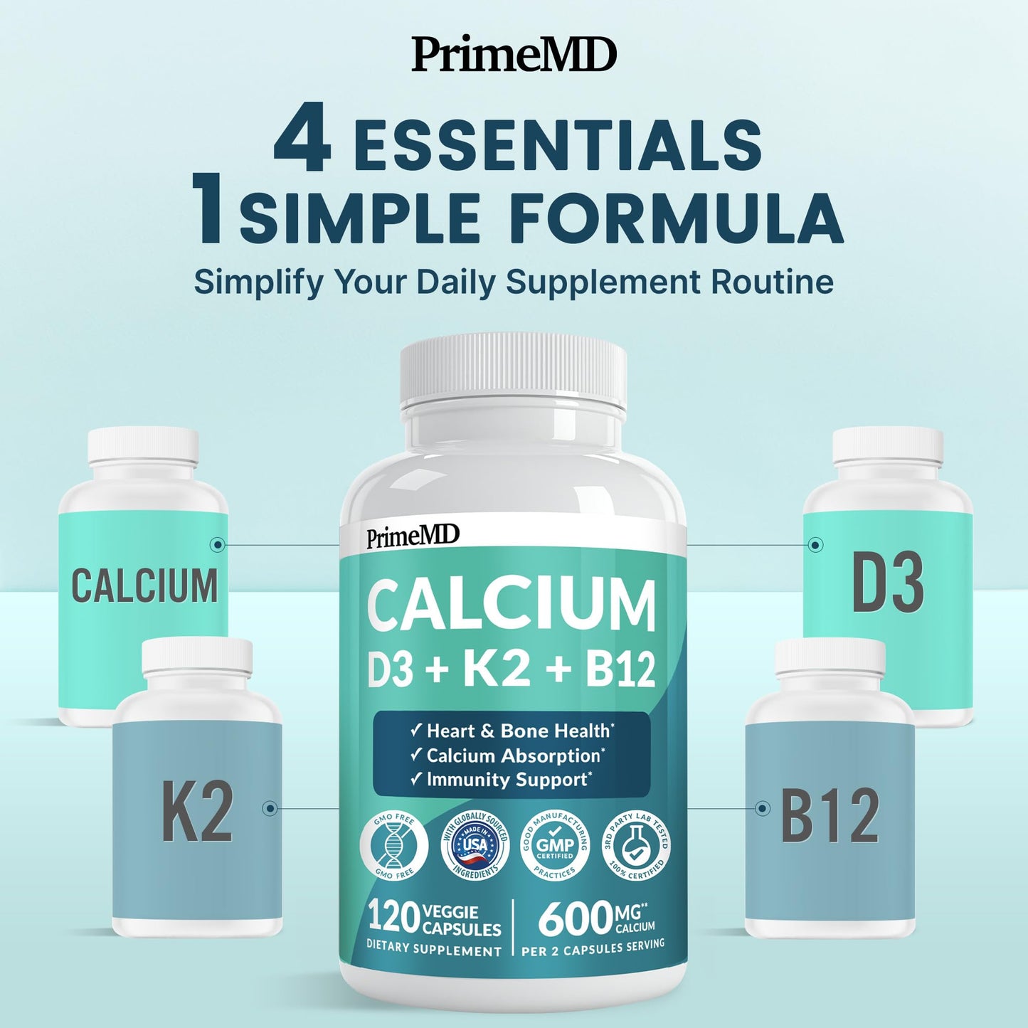 PrimeMD 4-in-1 Calcium Supplements for Women & Men Capsules 120 Count