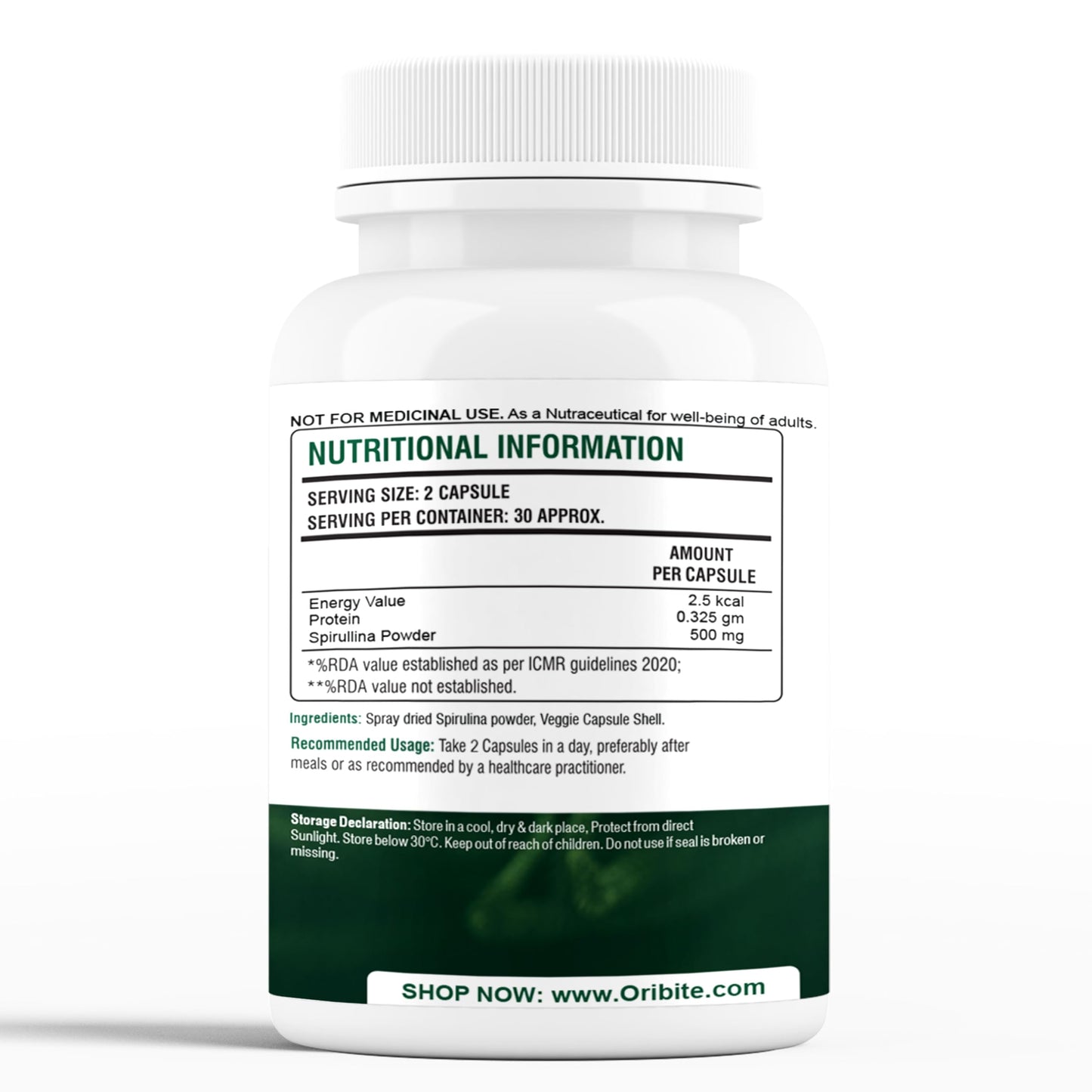 ORIBITE Spirulina 1000mg Capsule 1 Count