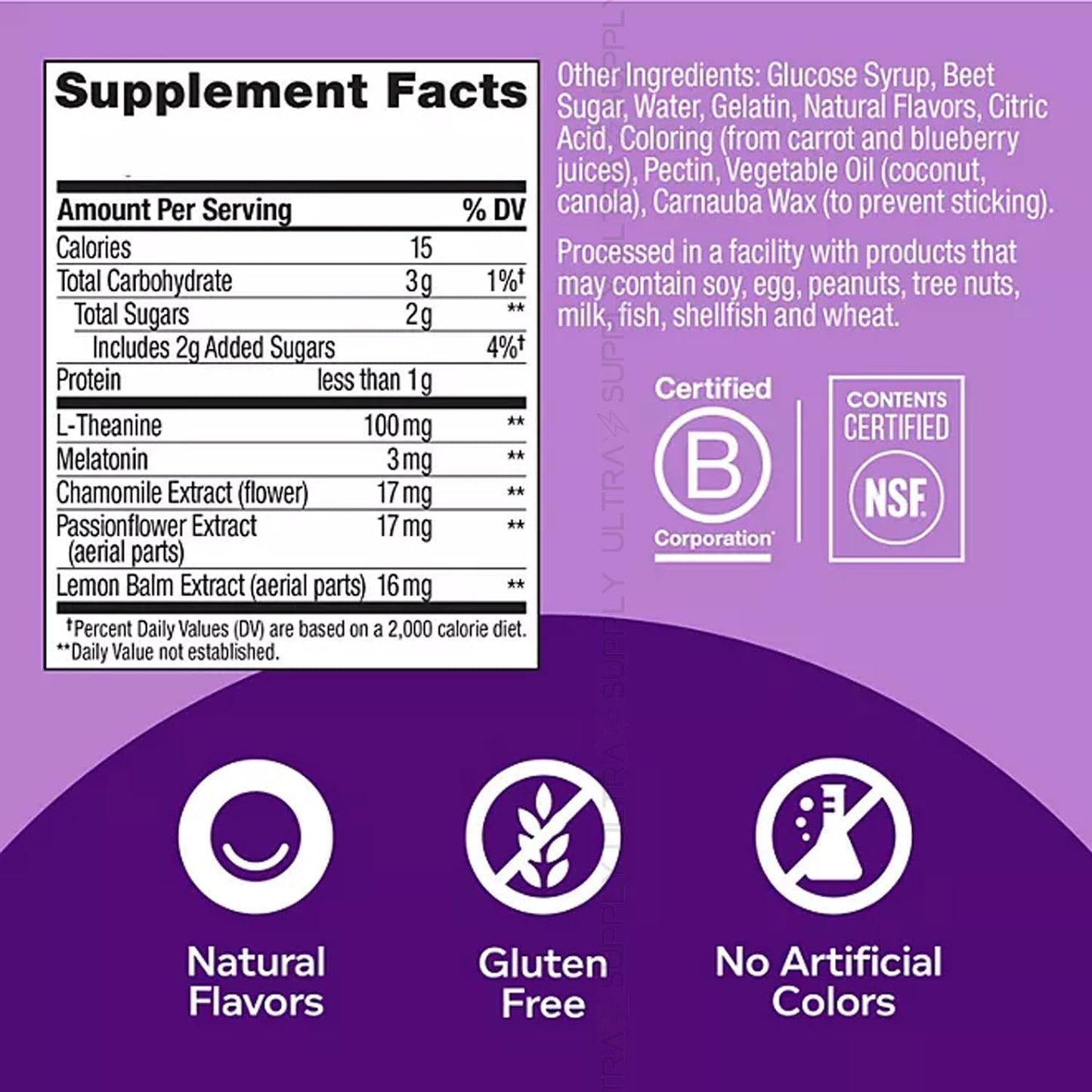 Generic Melatonin Sleep Gummies with L-Theanine & Chamomile – Blk Berry Flavor, Non-Habit Forming, Gluten Free, 110 Gummies