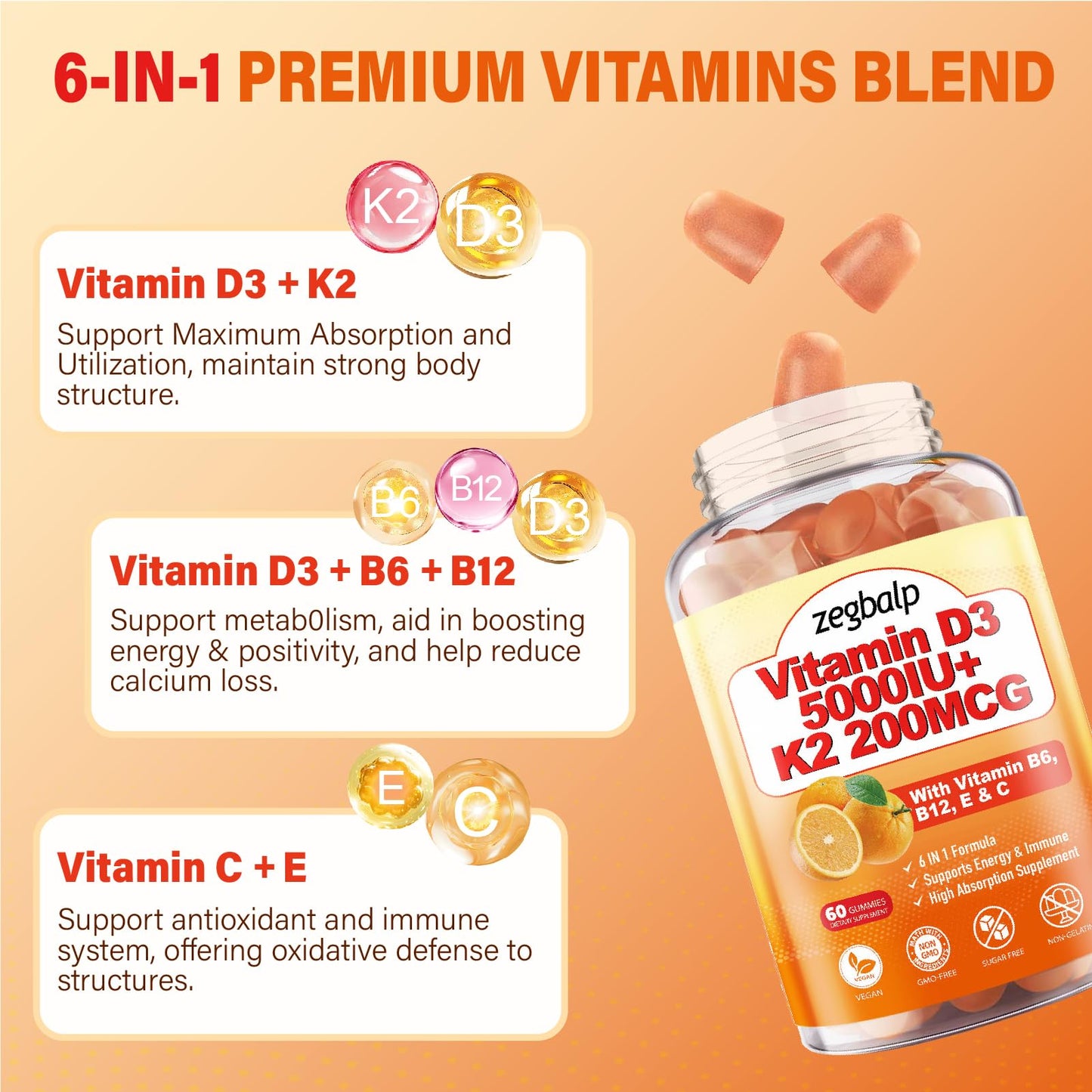 ZEGBALP Vitamin D3 K2 Gummies, 120 Count