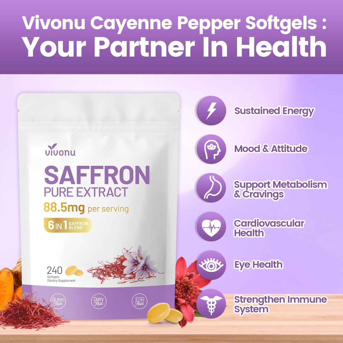 VivoNu Saffron Supplements Softgel 240 Softgels