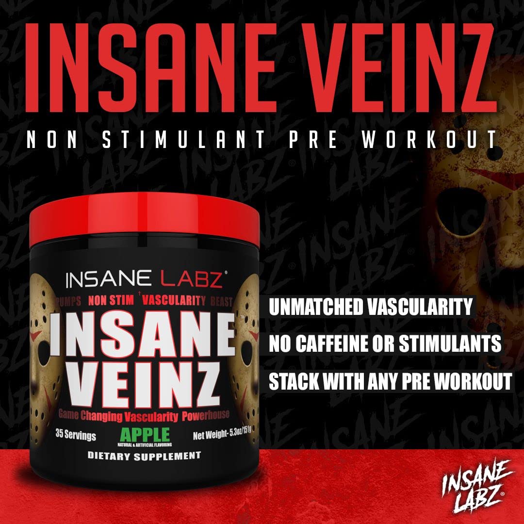Insane Labz Insane Veinz Non Stimulant NO Enhancing Powder, 3.5