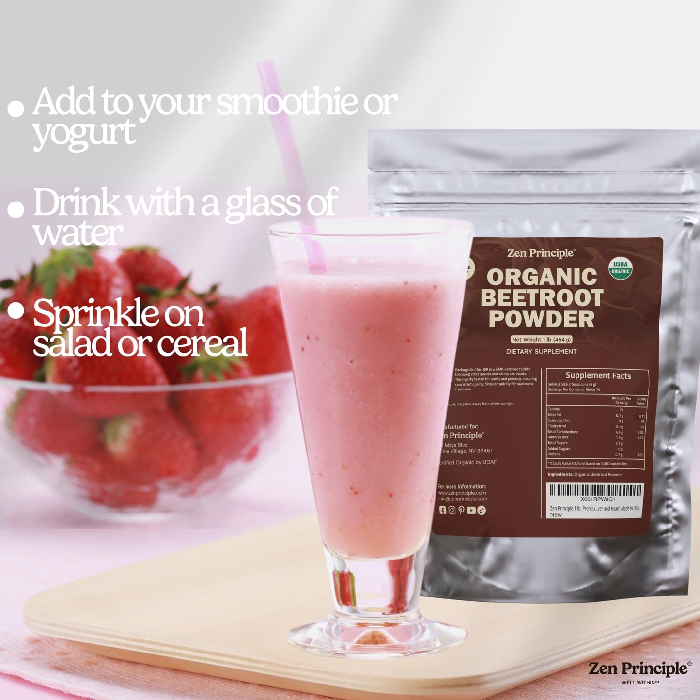 Zen Principle Premium Organic Beetroot Powder, 16 oz