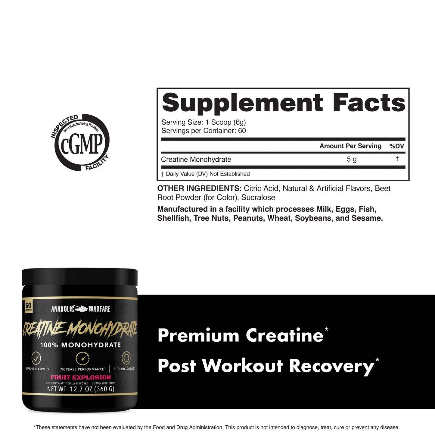 Anabolic Warfare Creatine Monohydrate Powder 12.7 Ounce