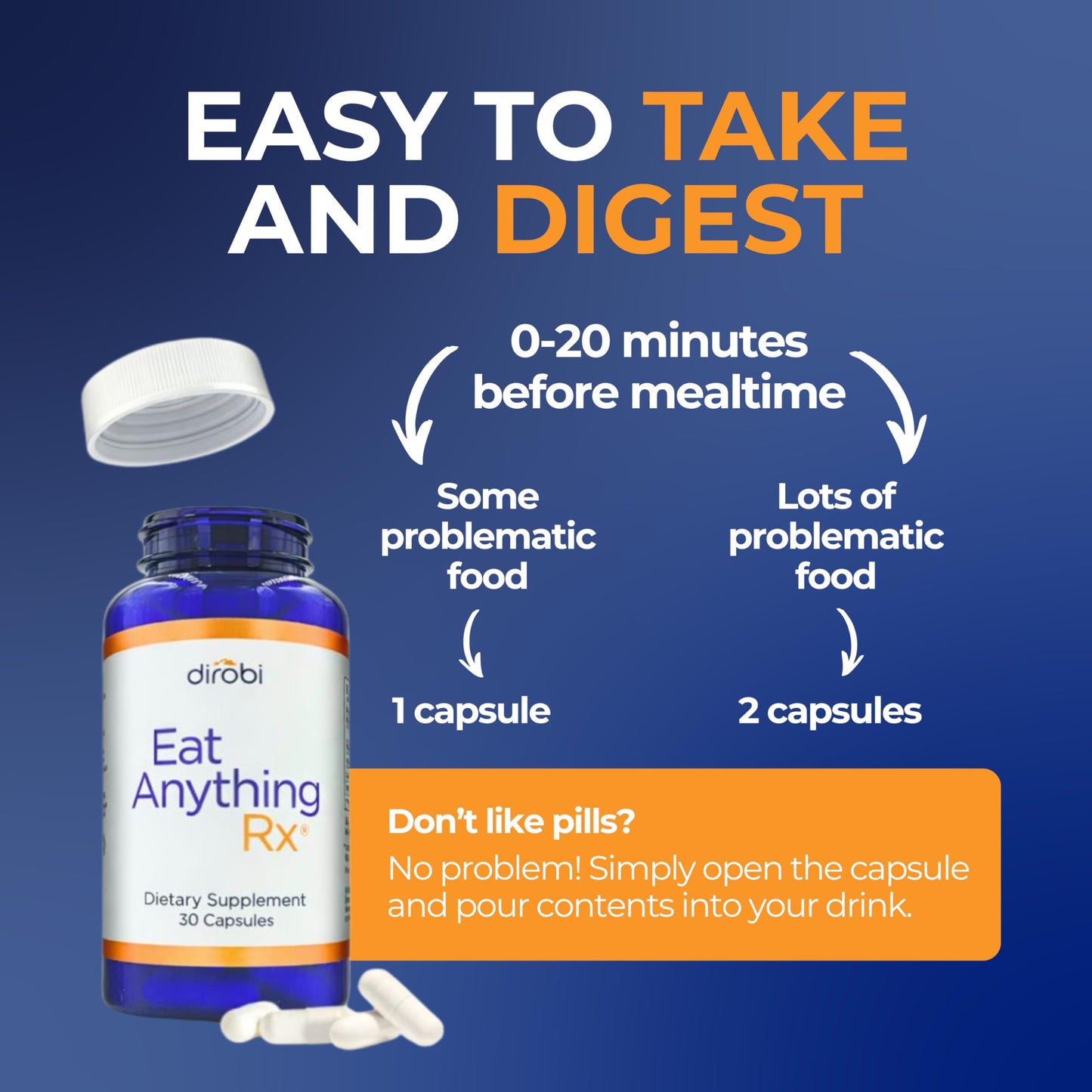 Dirobi Eat Anything Xylose Isomerase Fructose Malabsorption Enzymes FODMAP Digestive Enzymes Capsules, 60