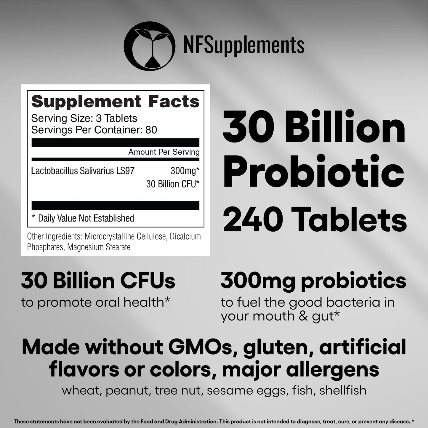Natural Foundation Supplements Lactobacillus Salivarius Probiotic Supplement 240 Tablets