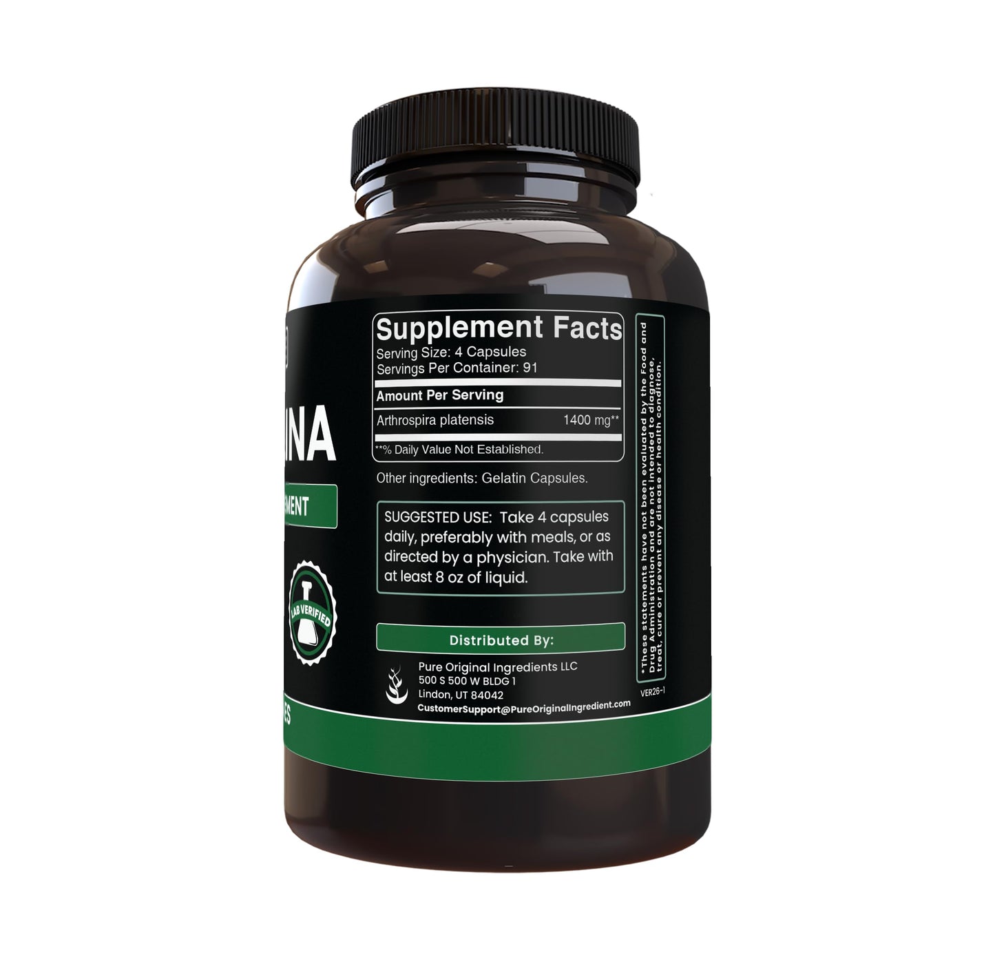 PURE ORIGINAL INGREDIENTS Spirulina Capsules 365