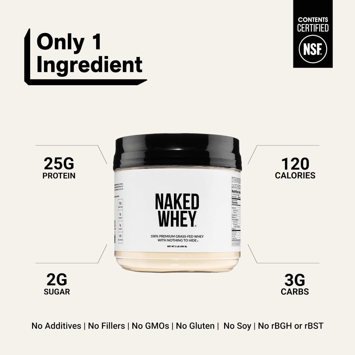 NAKED Whey 1Lb Grass Fed Whey Protein Powder, Undenatured, No GMOs, No Soy, Gluten Free, 16 Servings