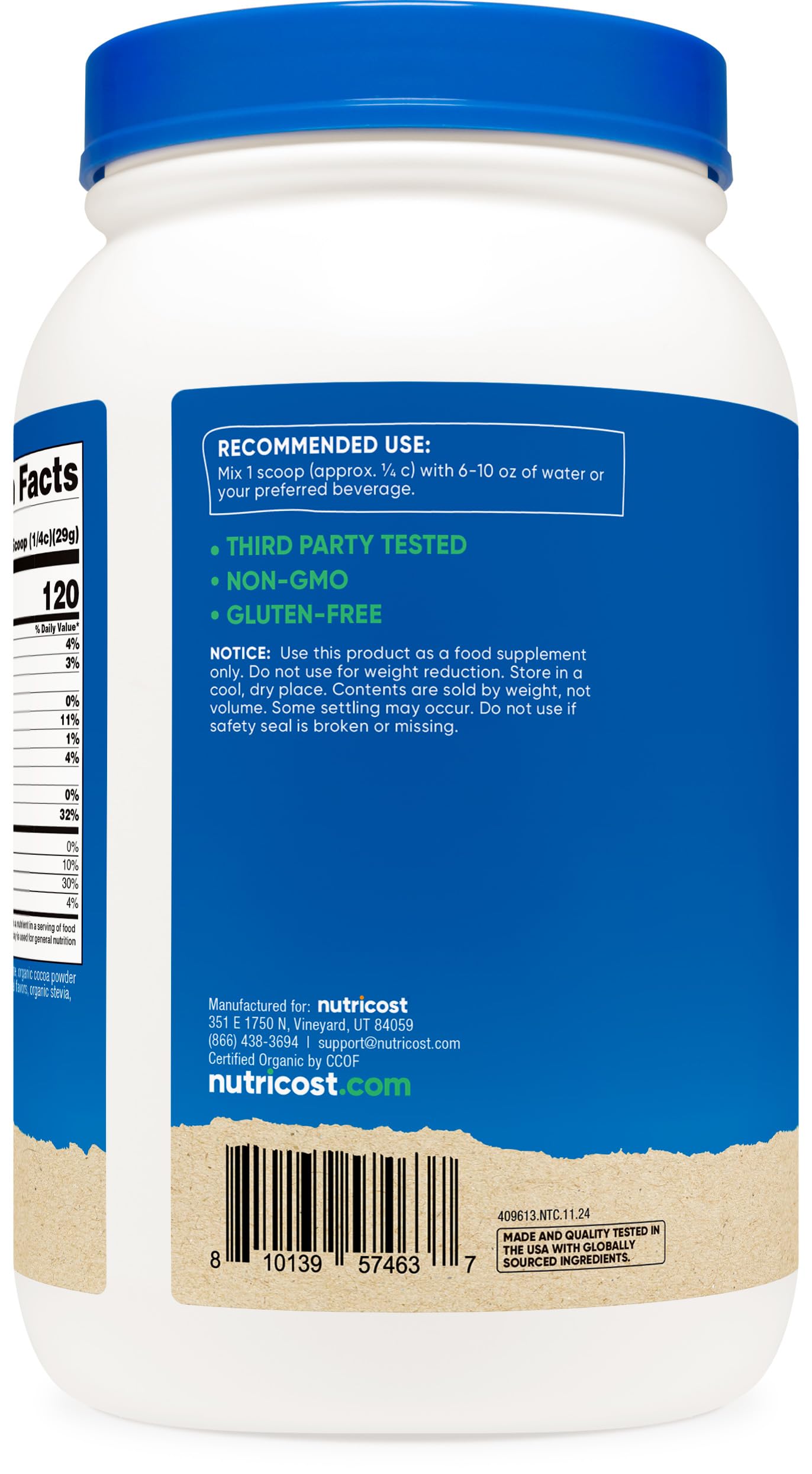Nutricost Organic Pea Protein Powder Chocolate, 48.6 Servings