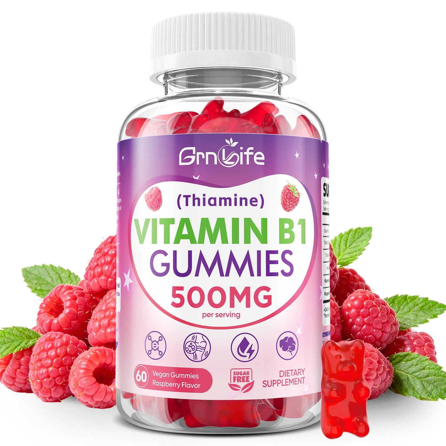 GrnLife Vitamin B1 Gummies 500mg, 60 Count