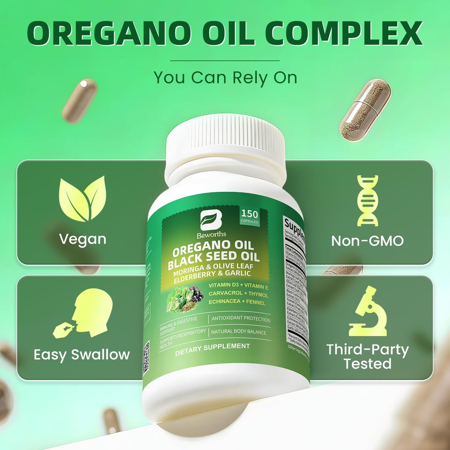 B BEWORTHS Oil of Oregano with Black Seed Oil Capsules, 60 Count