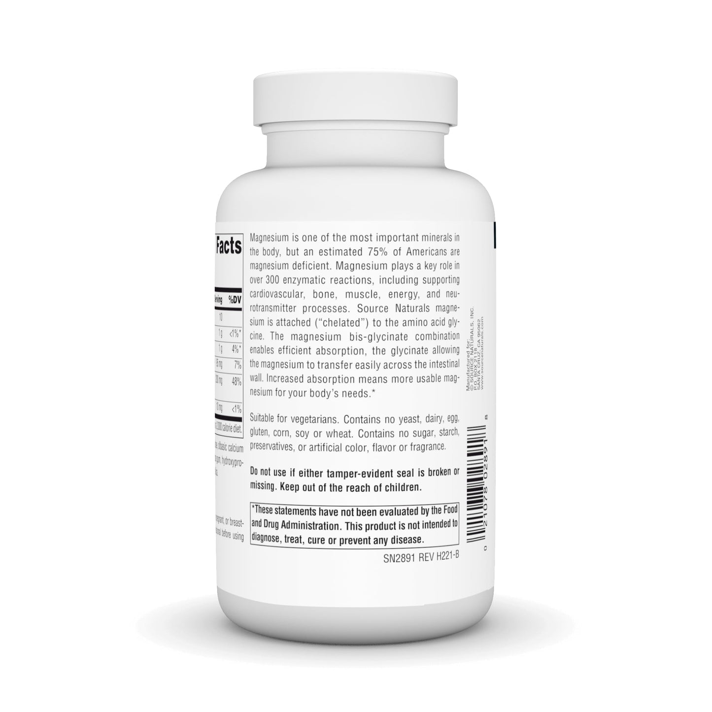 Source Naturals Magnesium Glycinate, Chelated for High Absorption for Calm Energy, Bone & Heart Support*, 200 mg per Serving, 120 Tablets