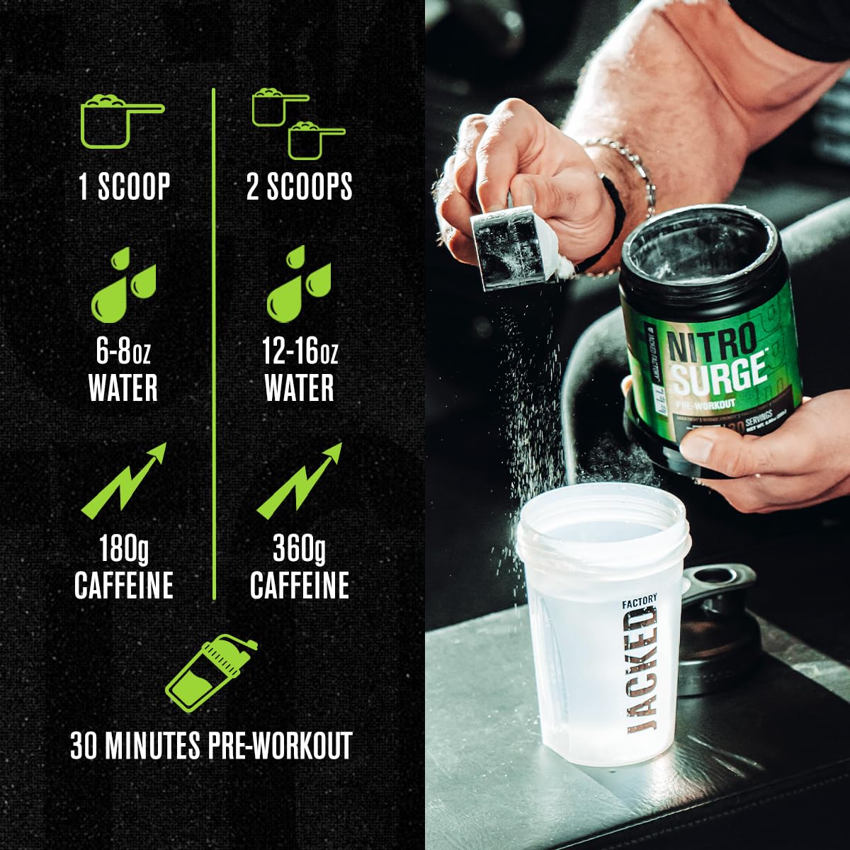 Jacked Factory Nitrosurge Pre-Workout Powder & Creatine Monohydrate Powder for Muscle Growth, 14.17