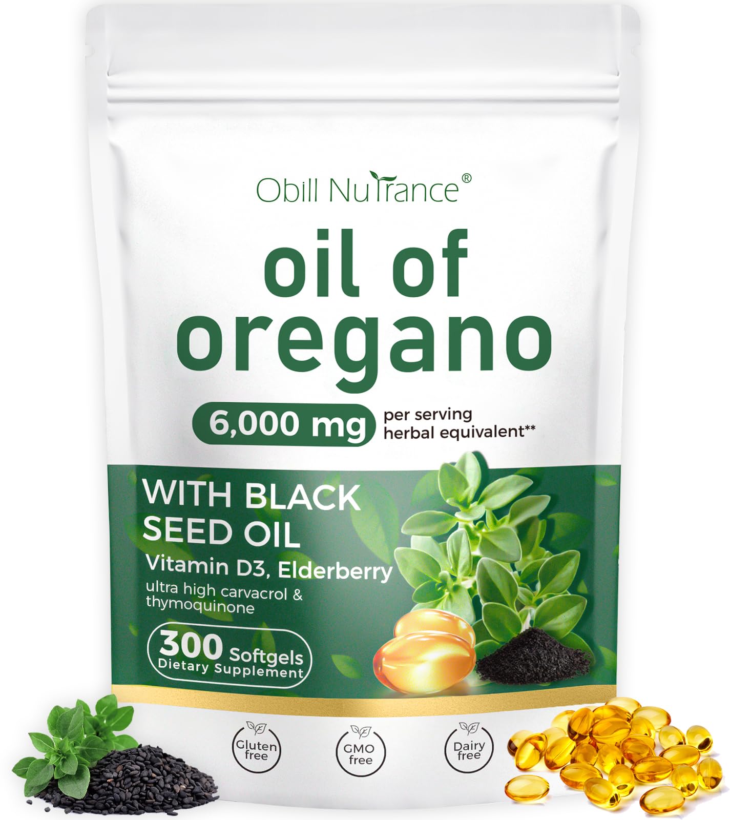 Obill NuTrance Oil of Oregano Softgels 300 Count