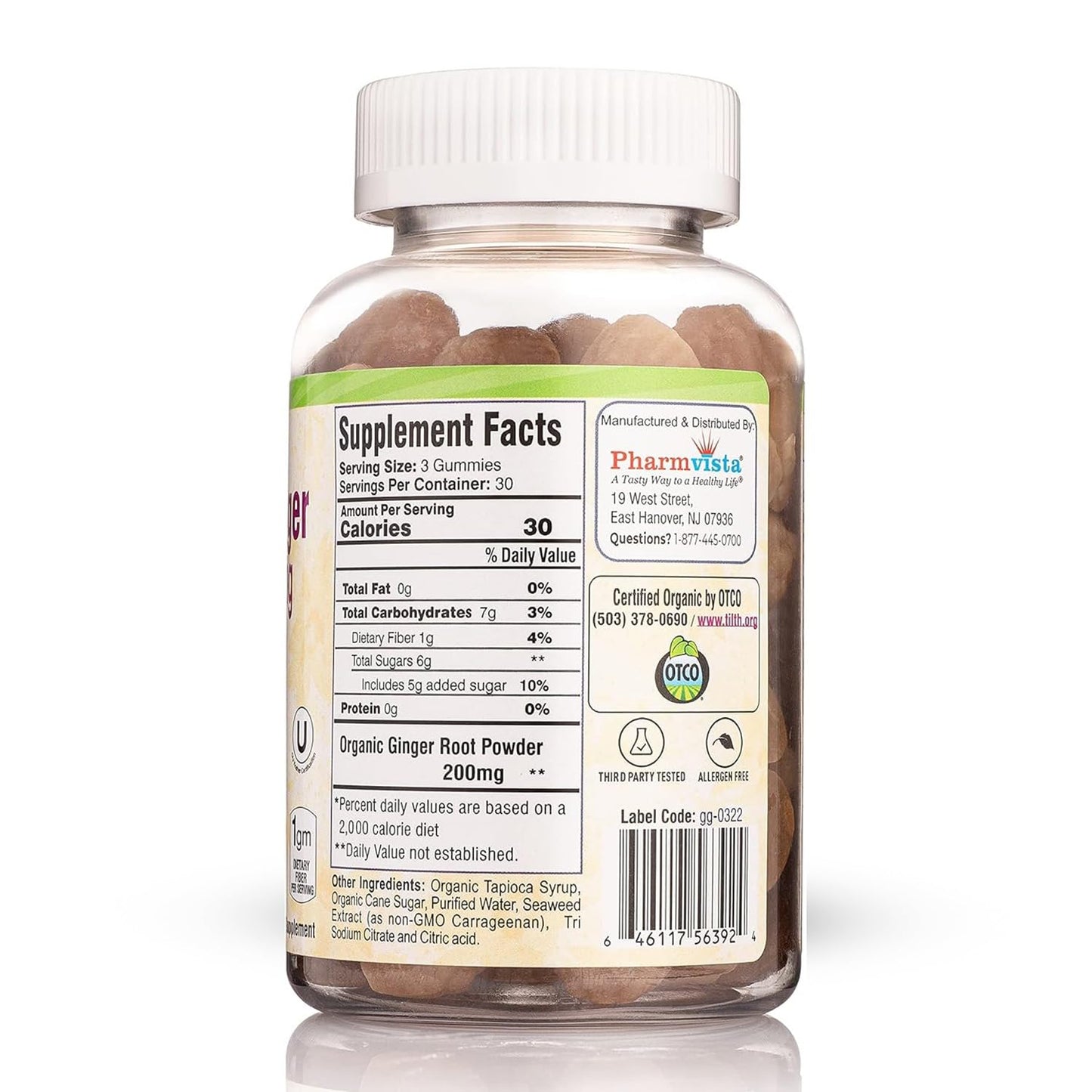 Pharmvista USDA Organic Ginger 200mg Gummies, 90 Count
