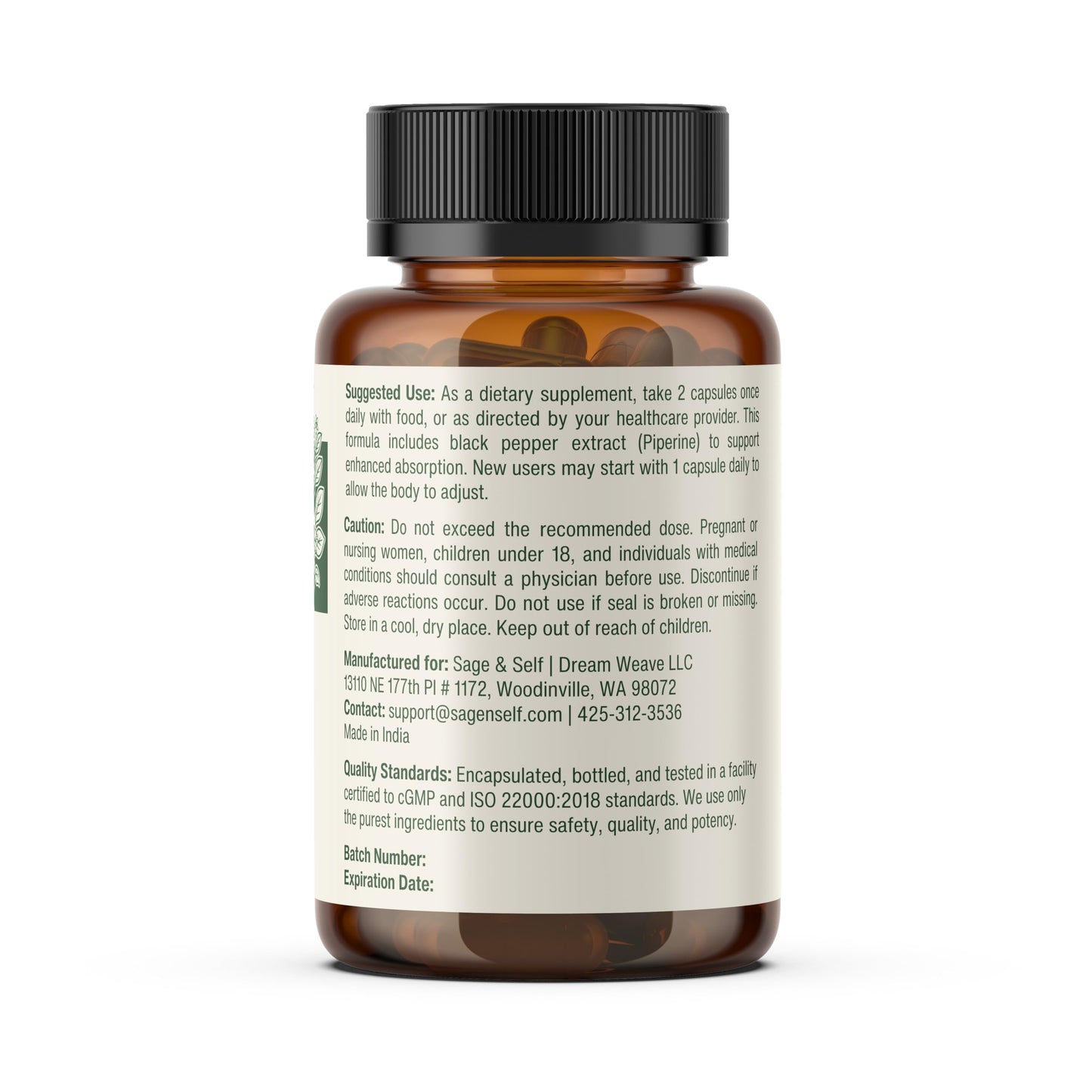 Sage & Self Berberine HCl with Ceylon Cinnamon & Black Pepper Extract – 1000 mg Formula Per Serving – Vegan Dietary Supplement – 60 Capsules