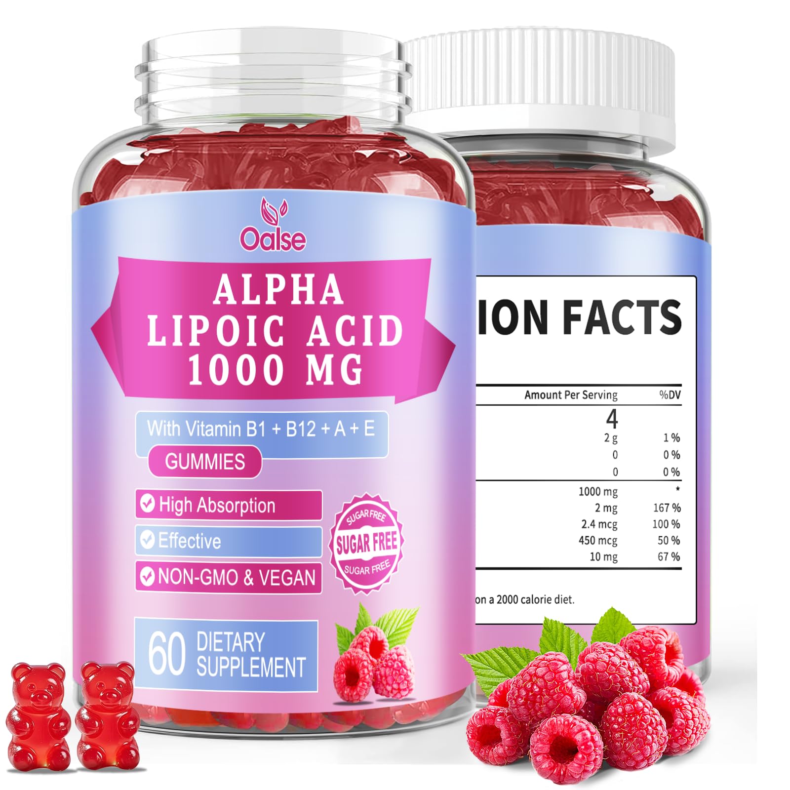 OALSE Alpha Lipoic Acid Gummies 1000mg with Vitamin B1, B12, ALA Supplement, 60 Count