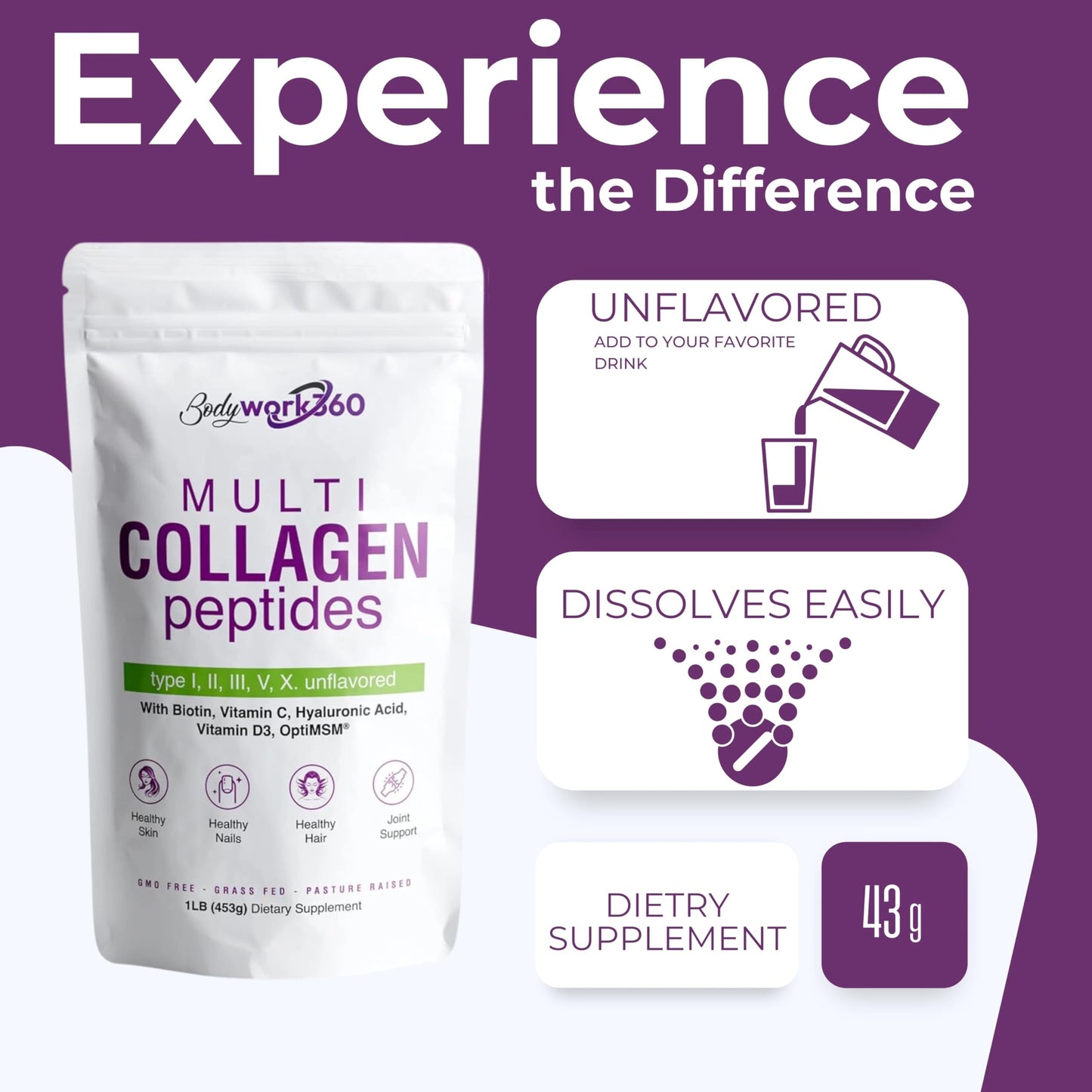 BODYWORK360 Multi Collagen Peptides Powder 16 oz