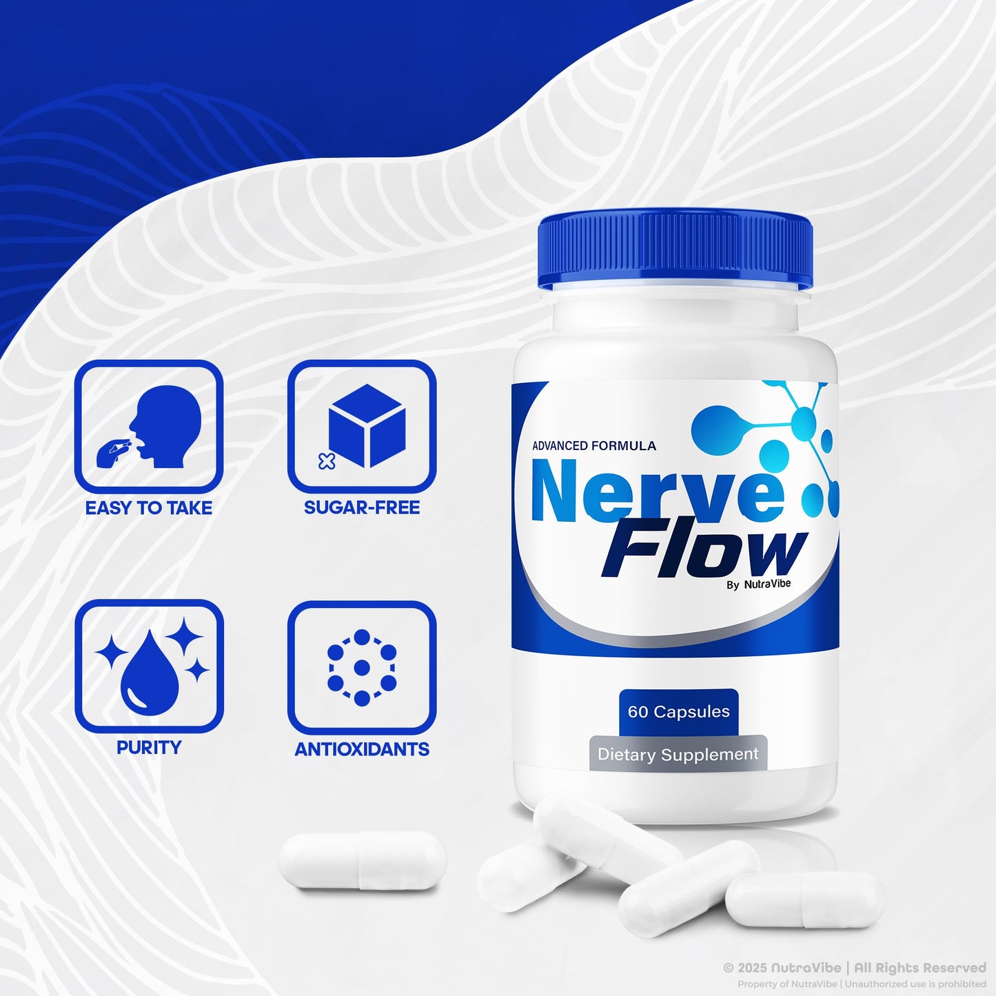 NutraVibe Nerve Flow Daily Support Formula Capsules 180