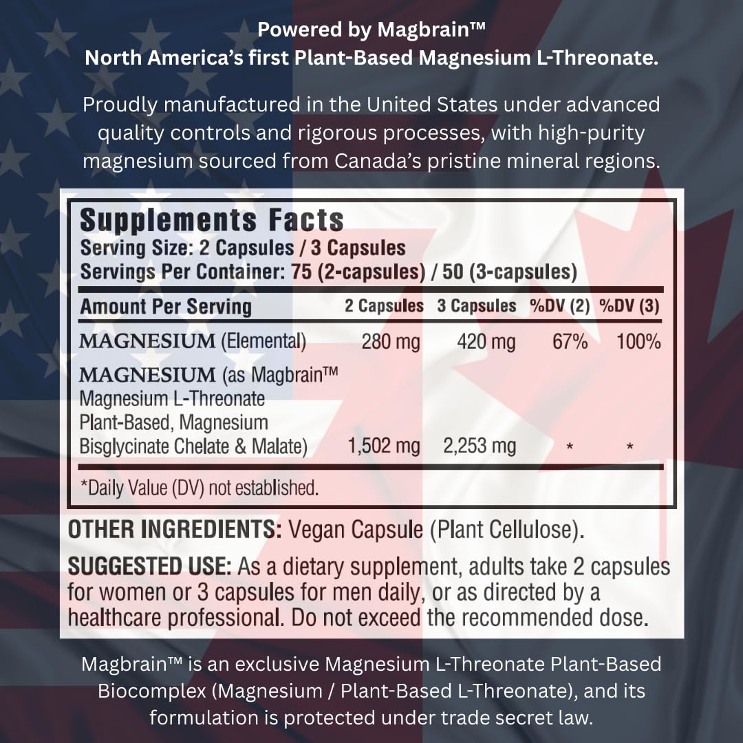 KAPPA NUTRITION Magnesium L-Threonate Powered by MagBrain, Plant-Based, 150 Capsules